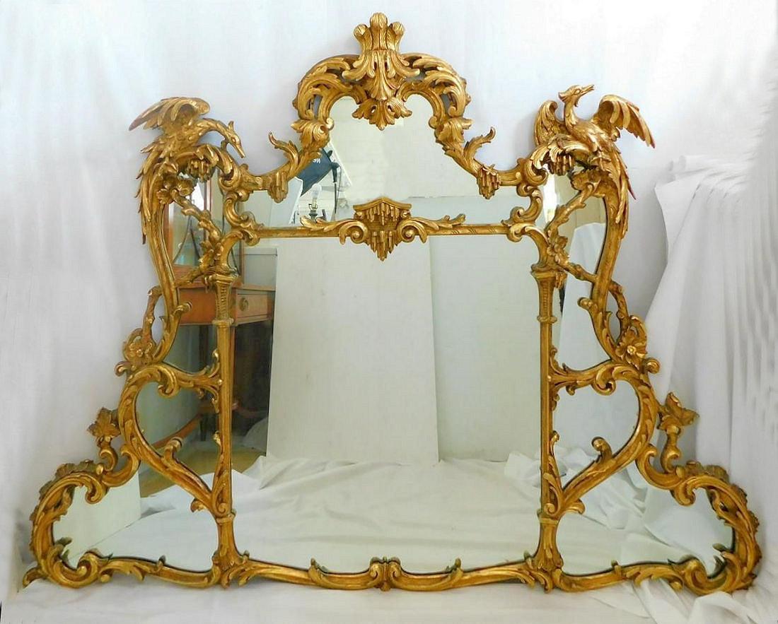 French Large 19th Century Giltwood Overmantel Mirror in Chinese Chippendale Style