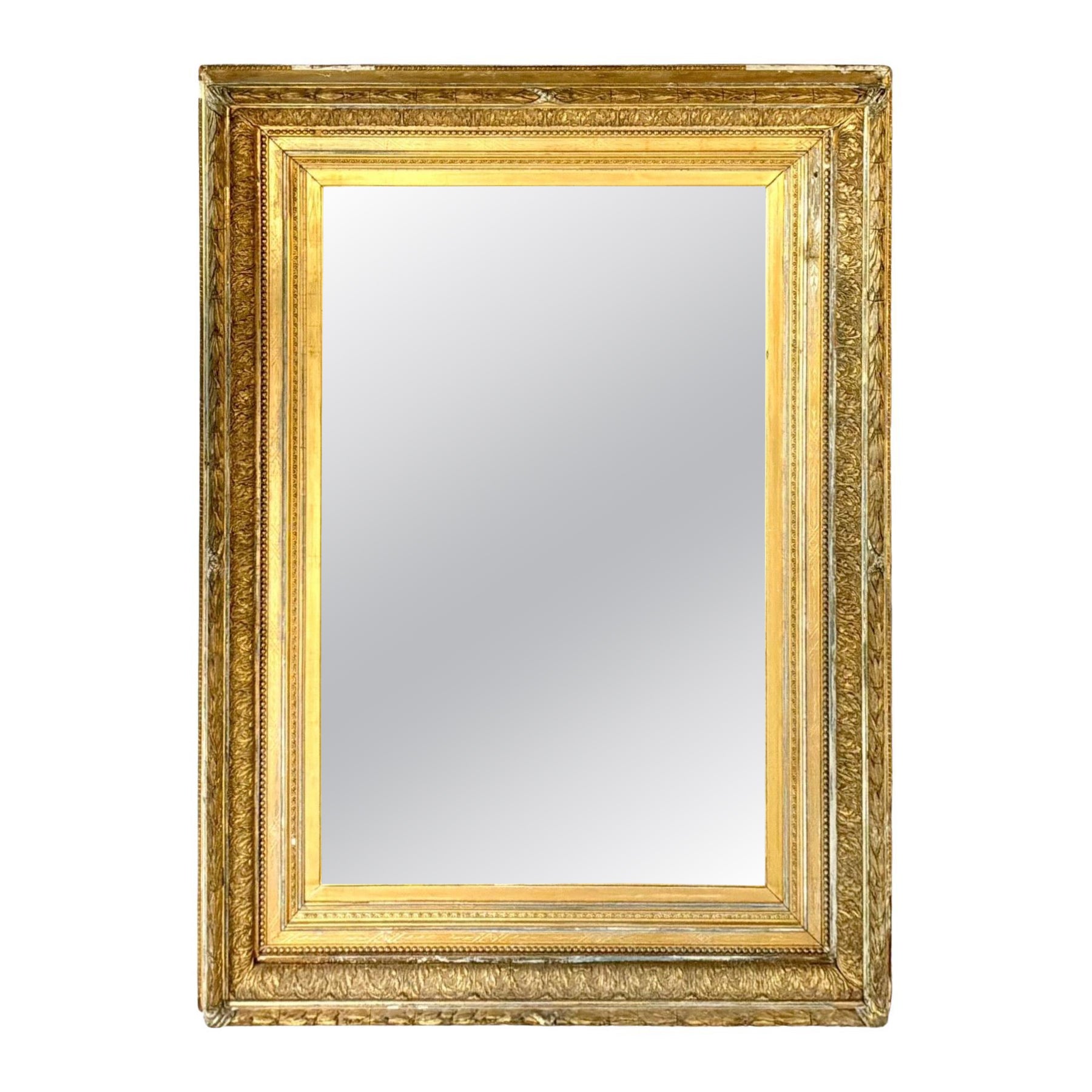 Large 19th Century Giltwood Wall Mirror, Carved Foliate Design Frame