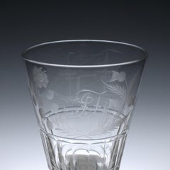 Large 19th Century Glass Serving Rummer Engraved with Paddle Steamer, circa 1830