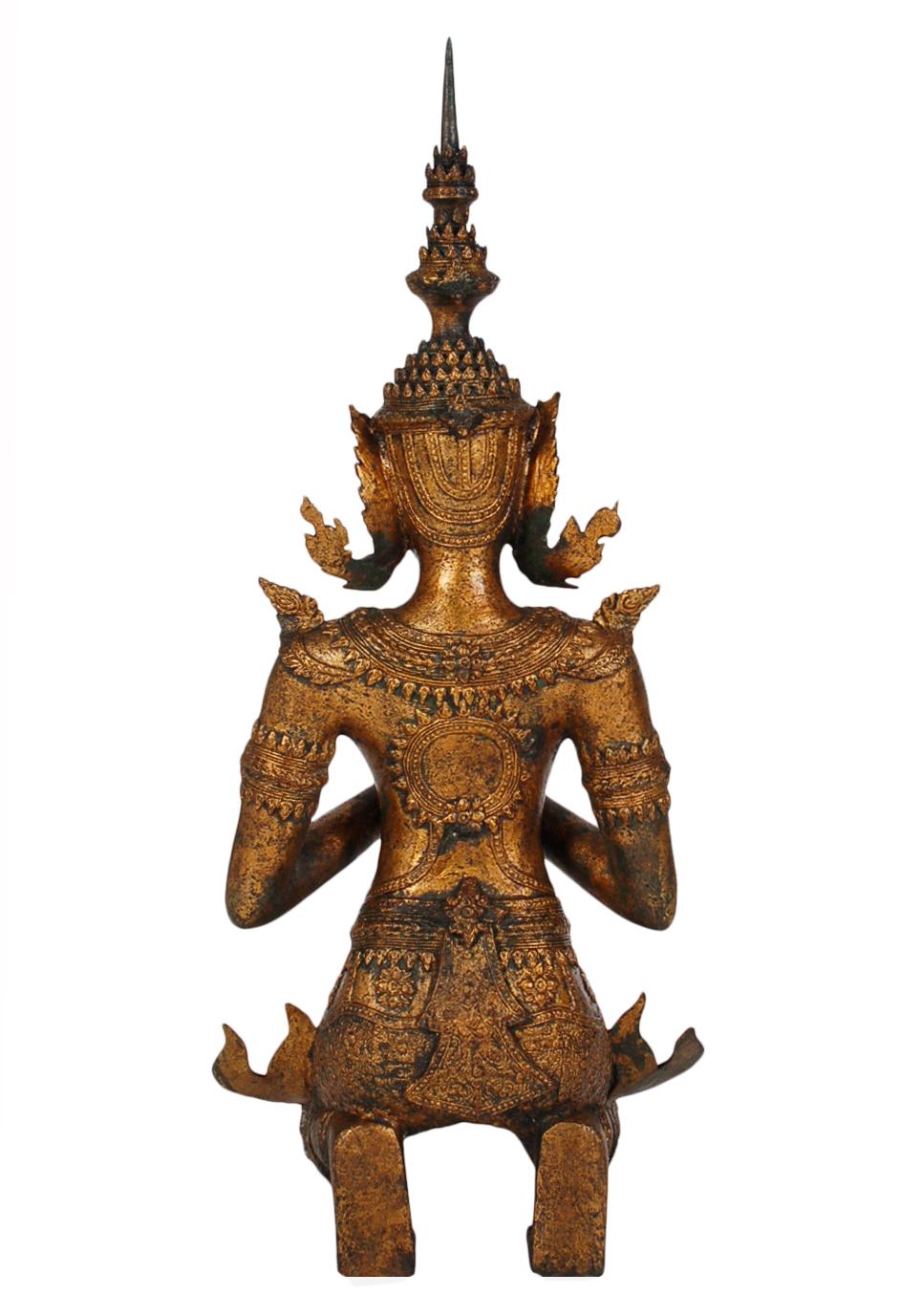 Mid-19th Century Early 20th Century Gold Gilded Bronze Thai Thepenom Buddha Statue or Sculpture