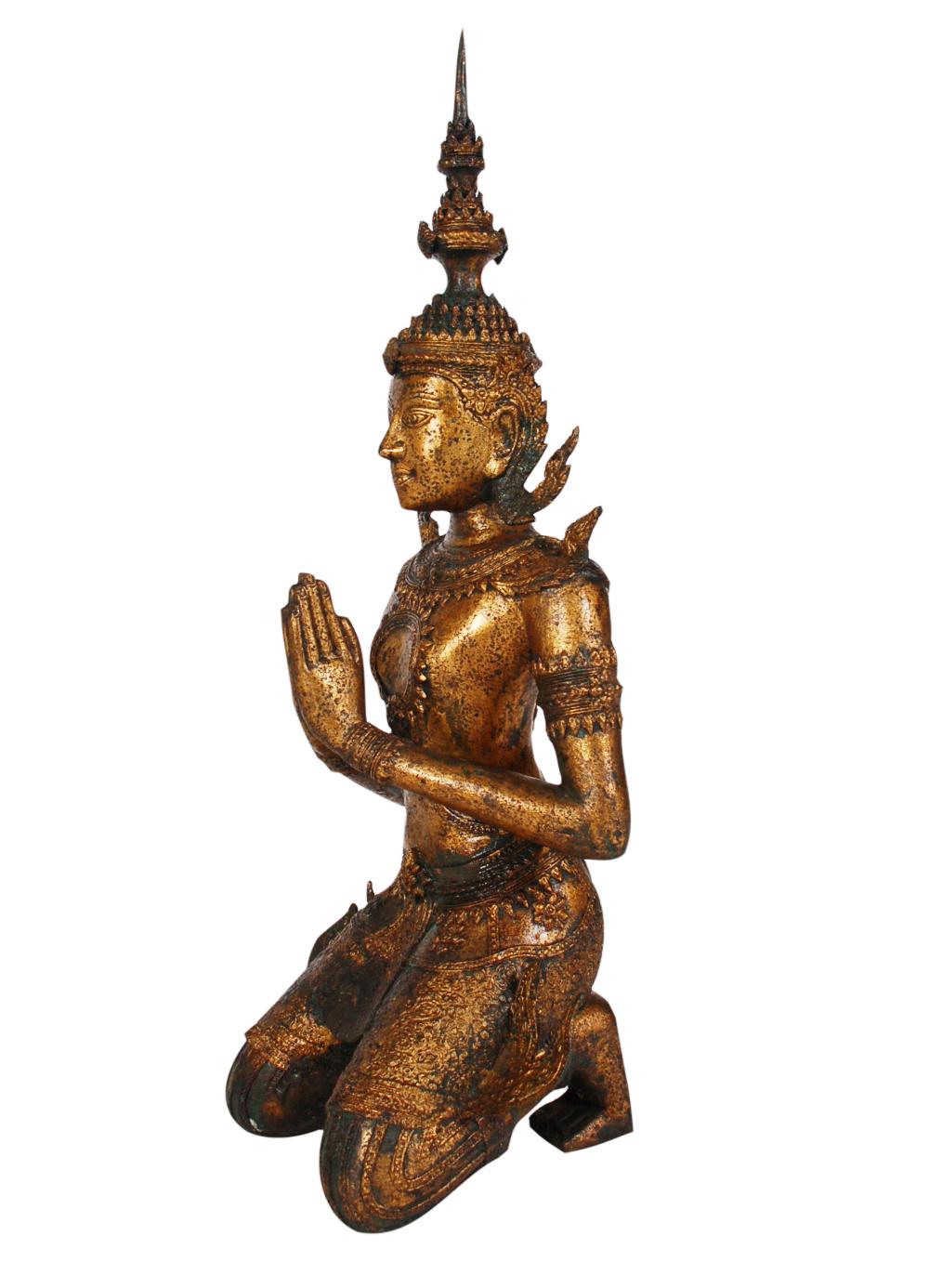 Early 20th Century Gold Gilded Bronze Thai Thepenom Buddha Statue or Sculpture 1