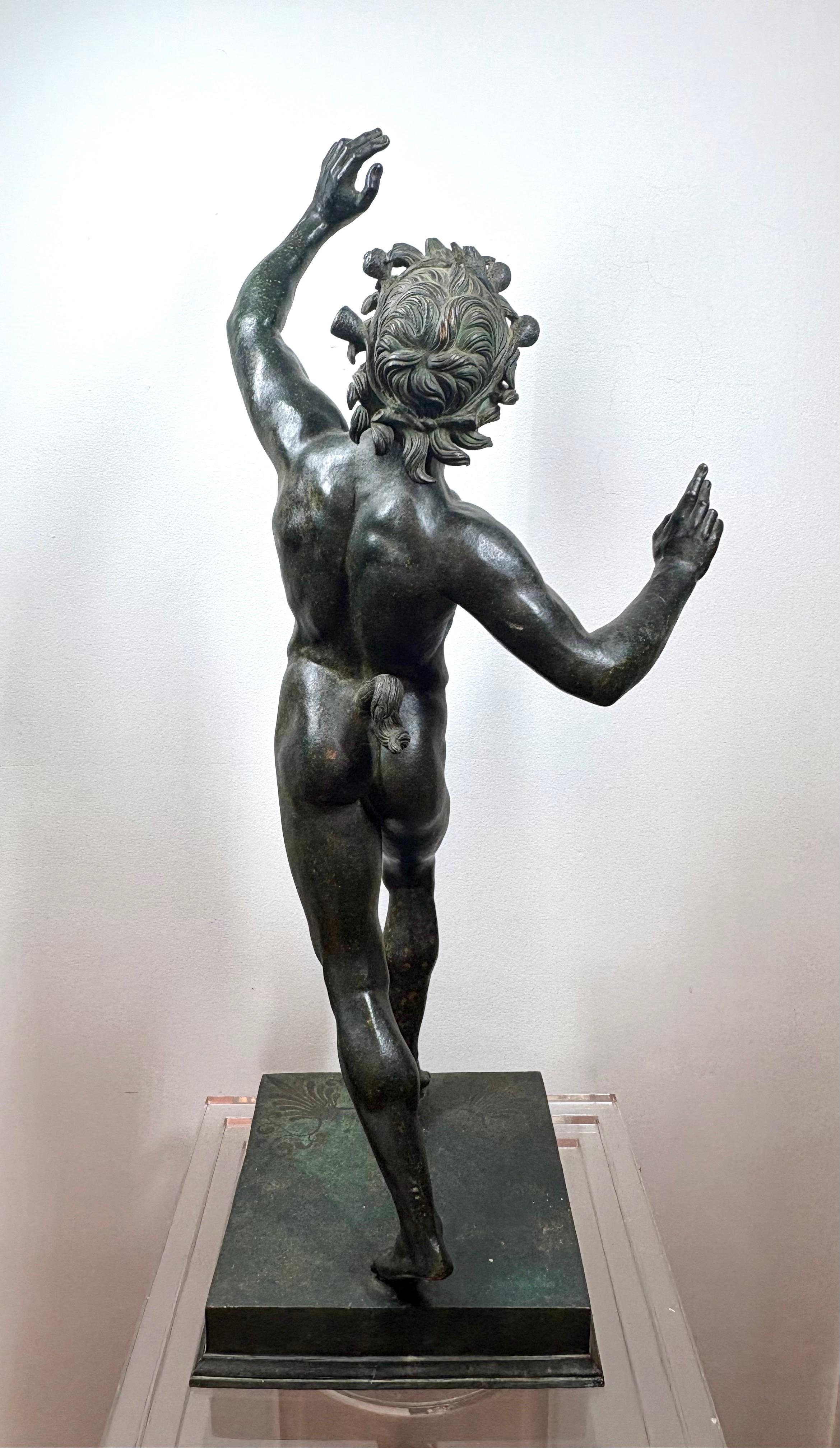 XIX secolo Large 19th century Grand Tour  bronze model of Dancing Satyr in vendita