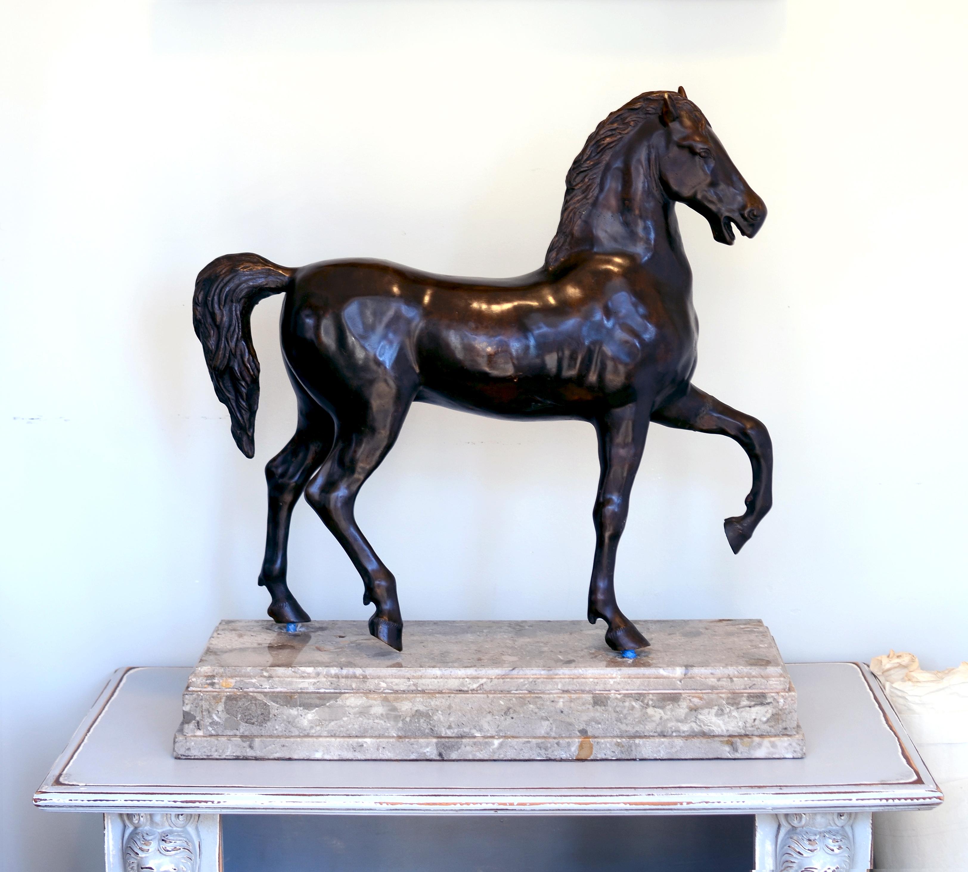 Anonymous
19th century; Italy
Bronze on a marble base

Approximate Size: 26” (h) x 24” (w) x 9” (d)

This large bronze statue of a trotting horse, handsomely realized, features a beautifully aged patina. Its realization is in-keeping with the