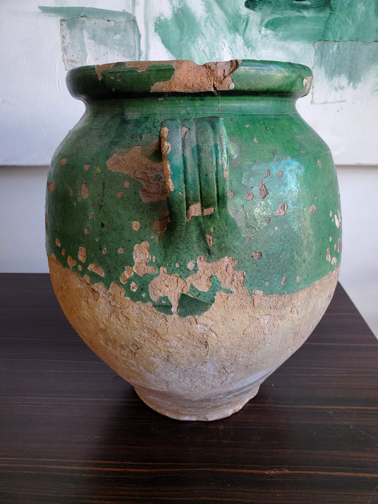 Large 19th Century Green Glazed Terra Cotta French Provinical Confit