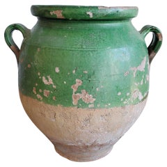 Large 19th Century Green Glazed Terra Cotta French Provinical Confit Pot 
