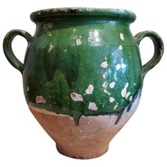 Large 19th Century Green Glazed Terracotta “Confit” Pot