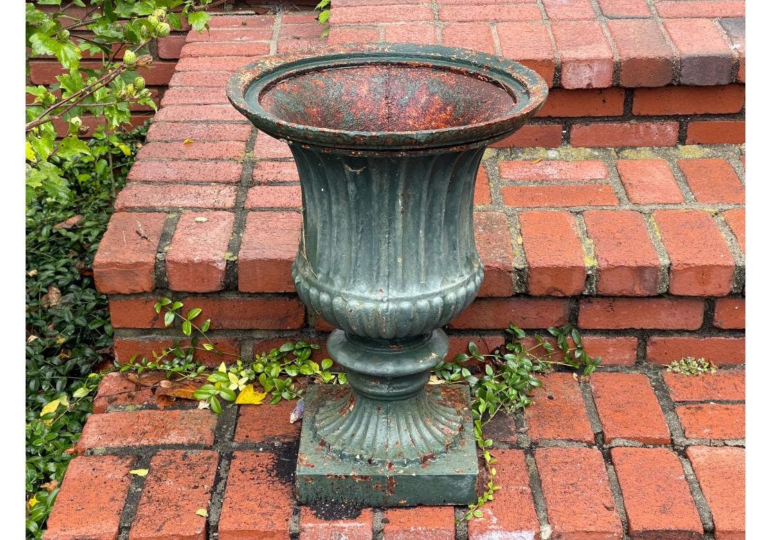 Large 19th Century Green Paint Garden Urn For Sale 3