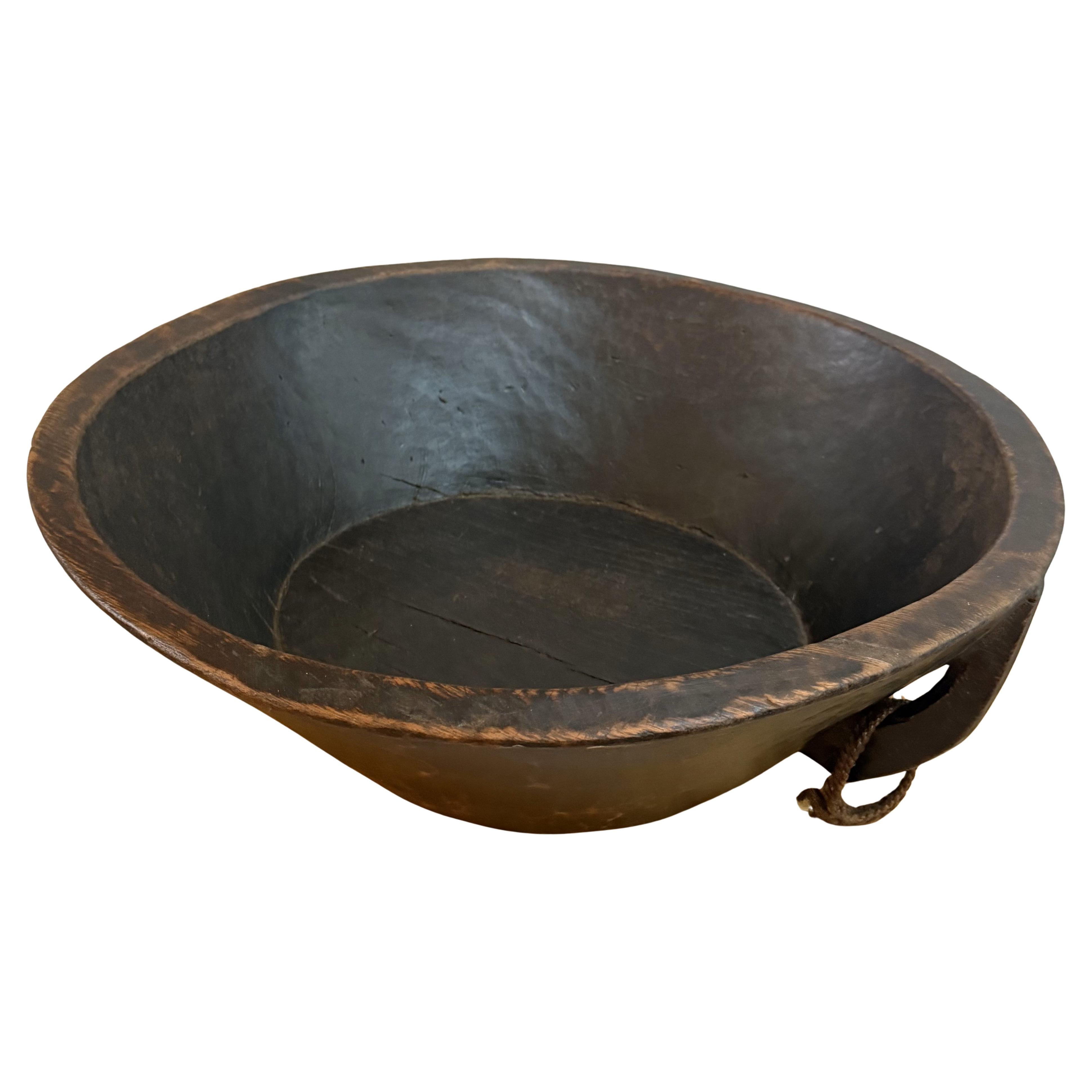 Large 19th Century Hand-Carved Chestnut Basin