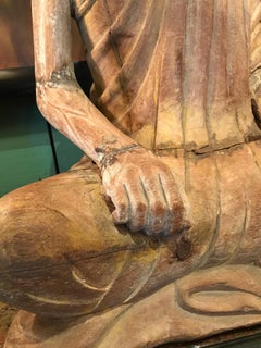 Large 19th Century Hand Carved Sculpture Seated Buddhist Monk Statue Antiques LA