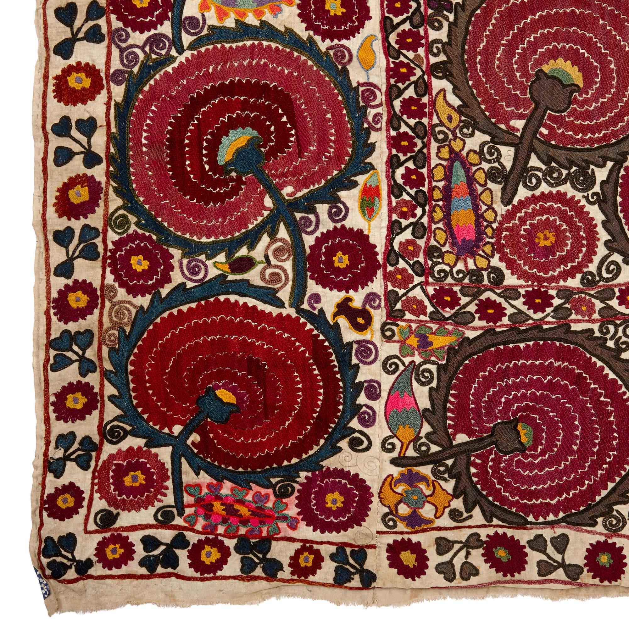 Uzbek Large 19th Century Hand-Embroidered Bukhara Suzani For Sale