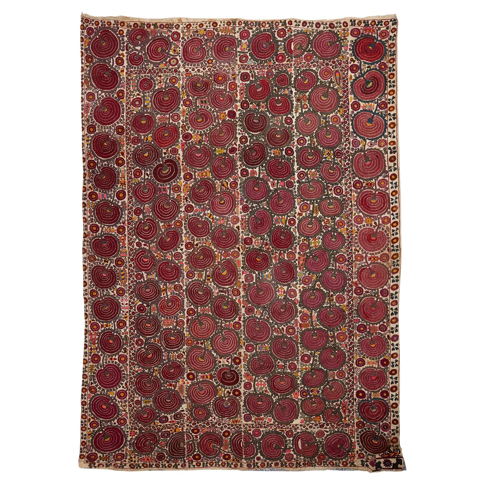 Large 19th Century Hand-Embroidered Bukhara Suzani For Sale