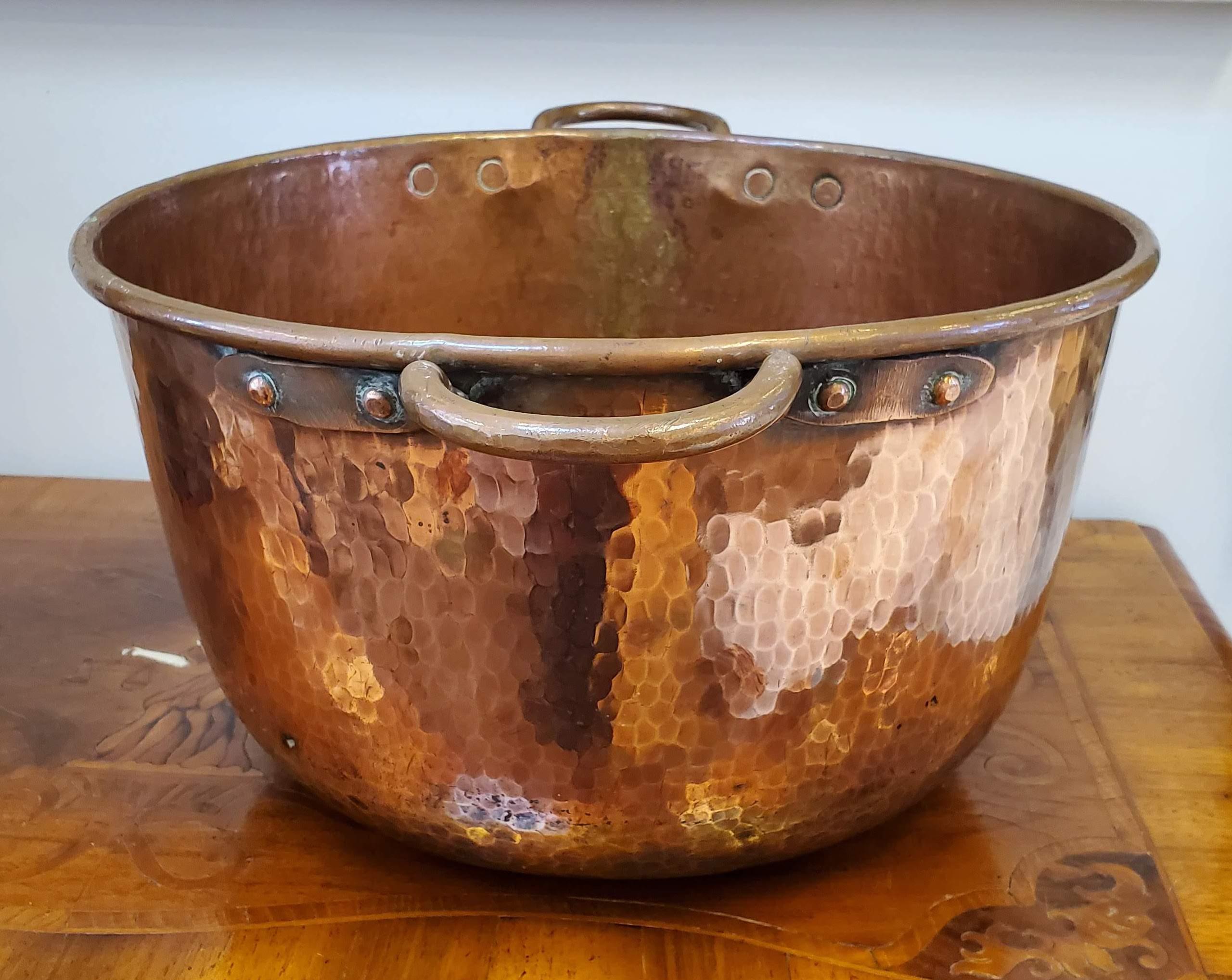 large copper bowl with handles