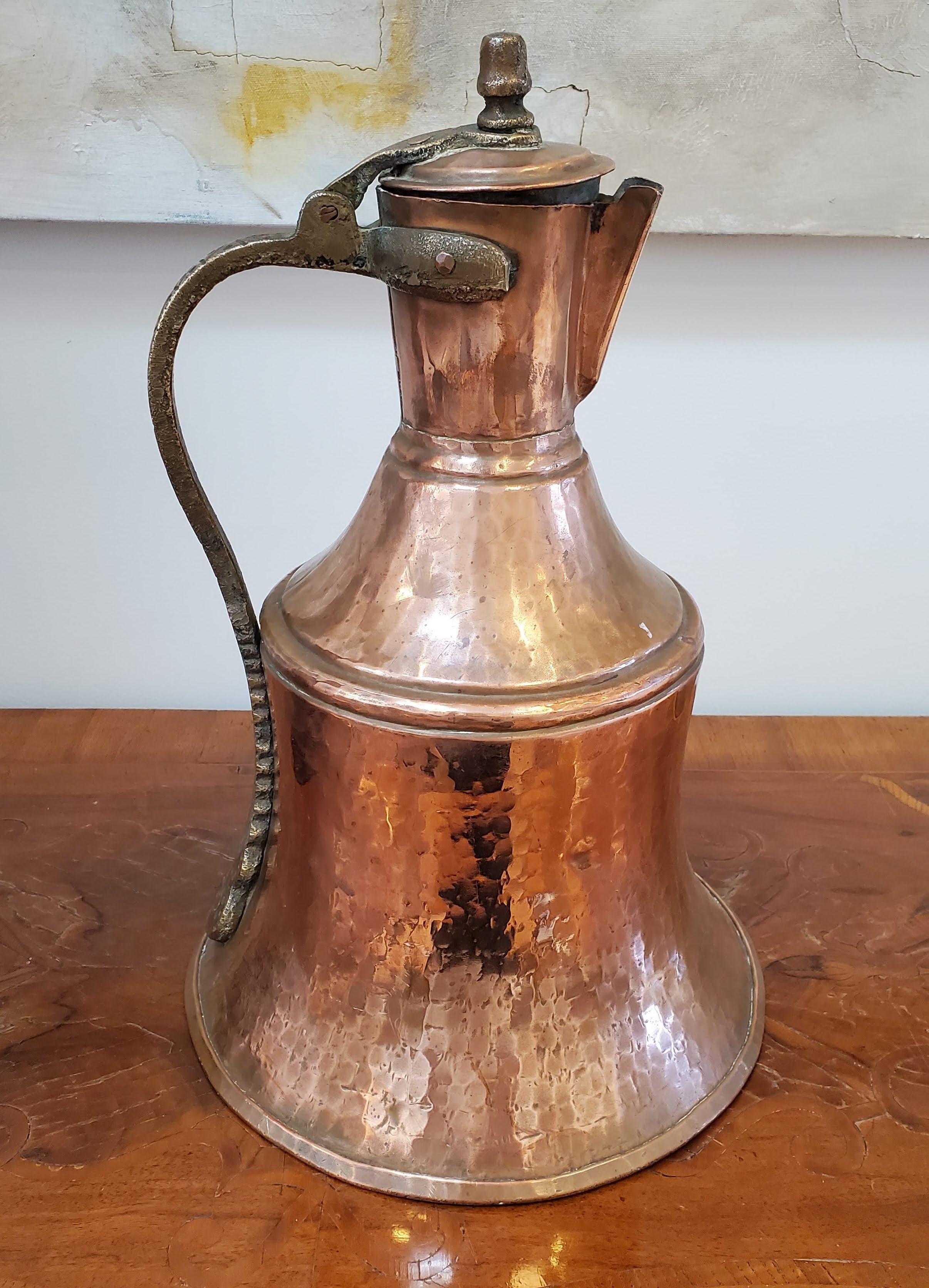 Large 19th Century Hand Hammered North African Copper Wine Ewer In Good Condition In Middleburg, VA