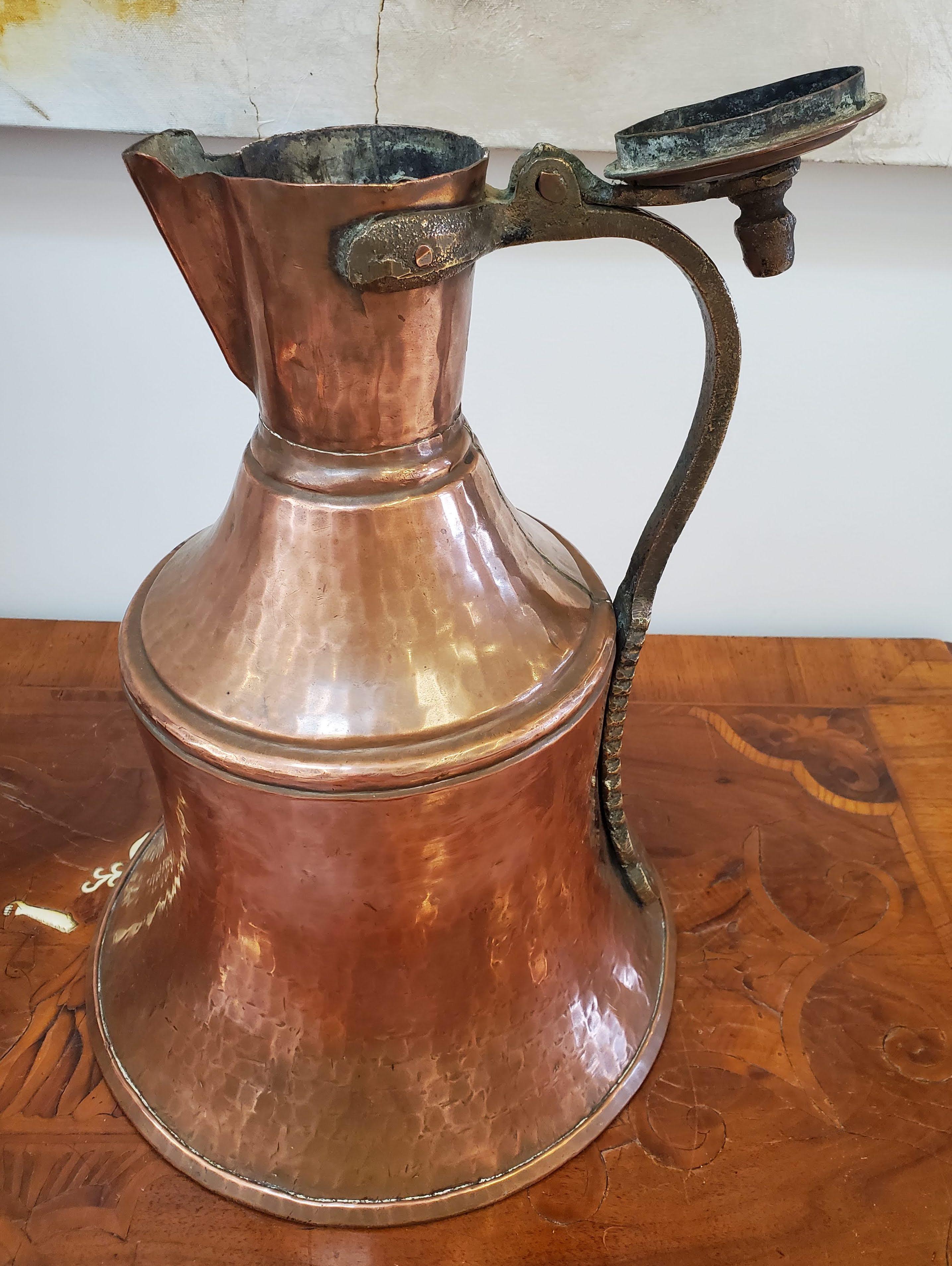 Large 19th Century Hand Hammered North African Copper Wine Ewer 3