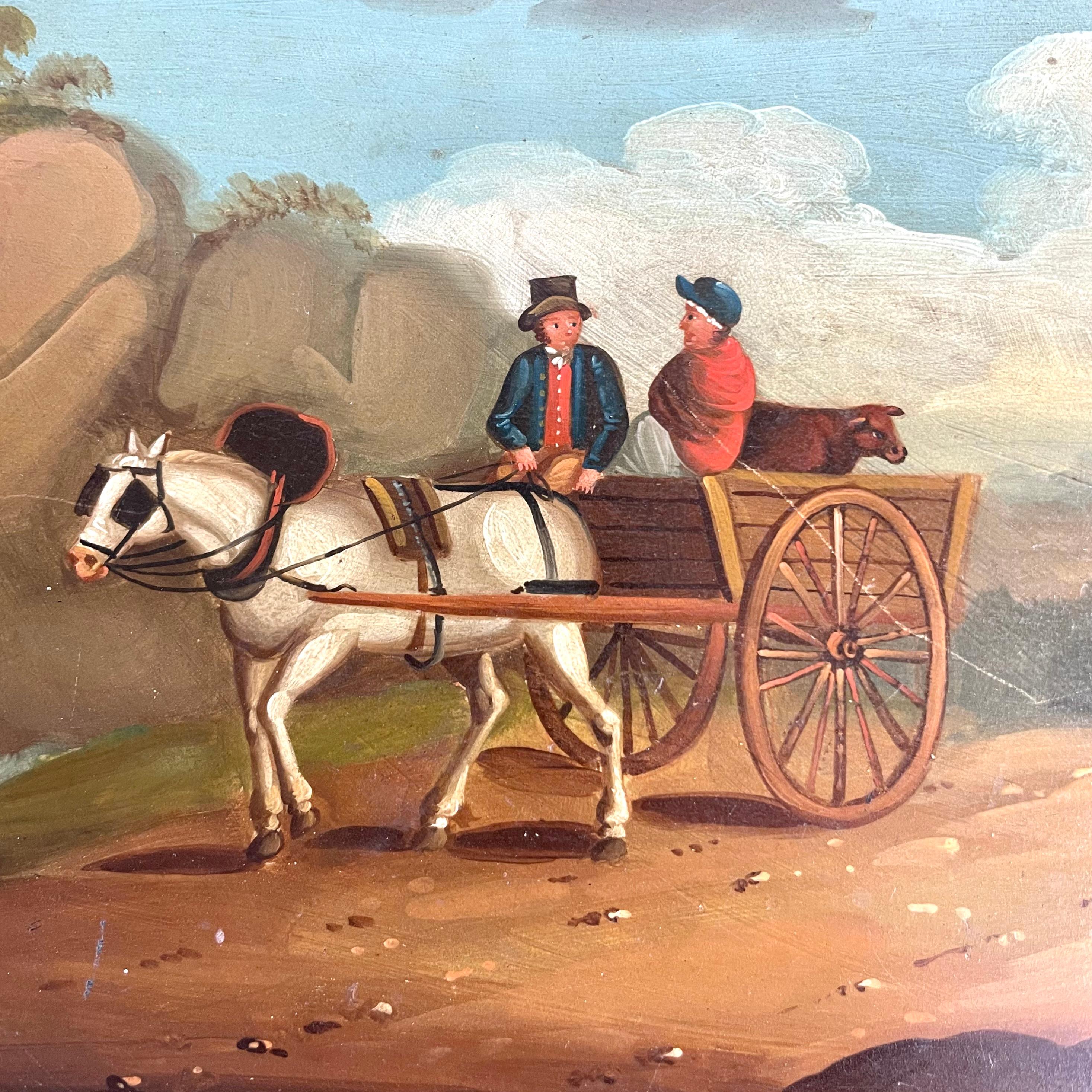 Large 19th Century Hand-Painted Tôle Tray with Naïve Scene and Floral Details For Sale 5