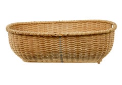 Grande cesto del XIX secolo intrecciato a mano e in legno di pino