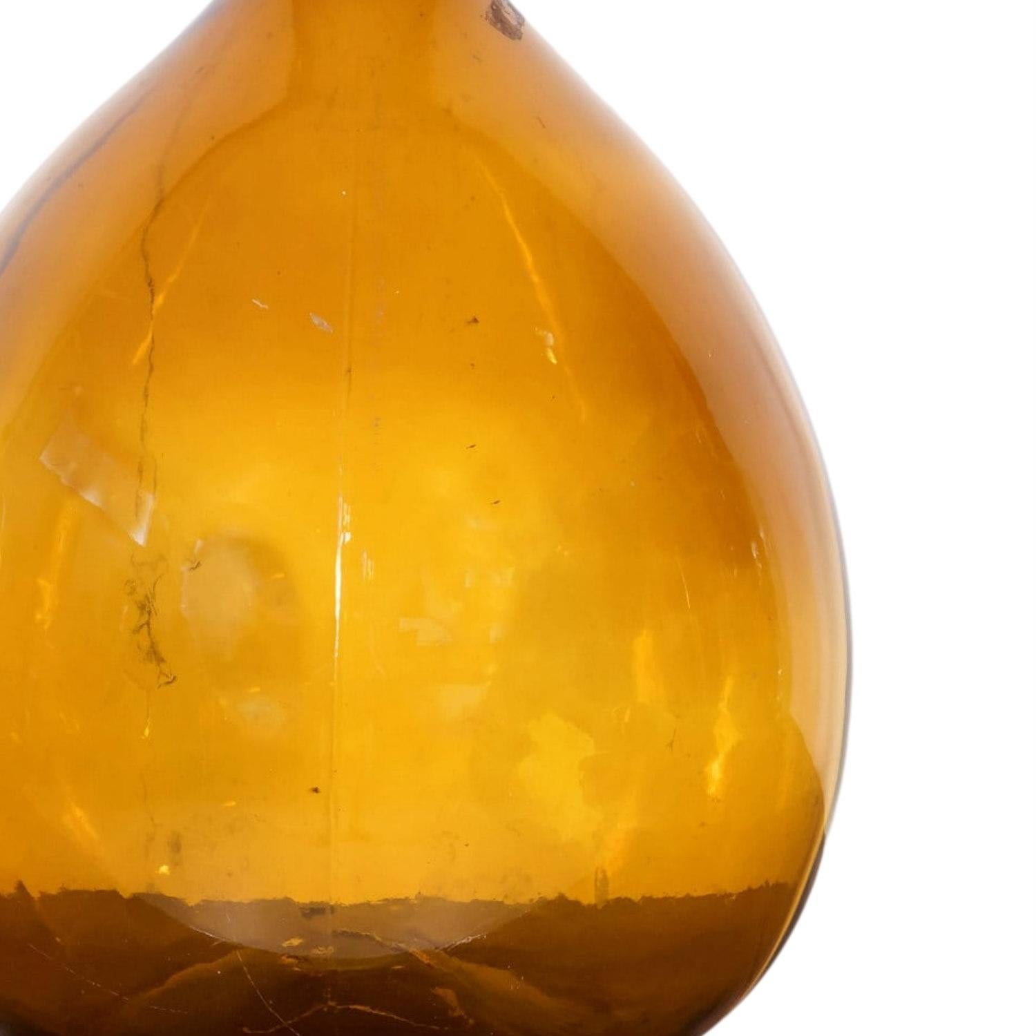 Large 19th Century Hand Blown French Amber Glass Demijohn or Dame Jeanne Bottle In Good Condition In Birmingham, AL