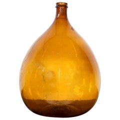 Antique Large 19th Century Hand Blown French Amber Glass Demijohn or Dame Jeanne Bottle