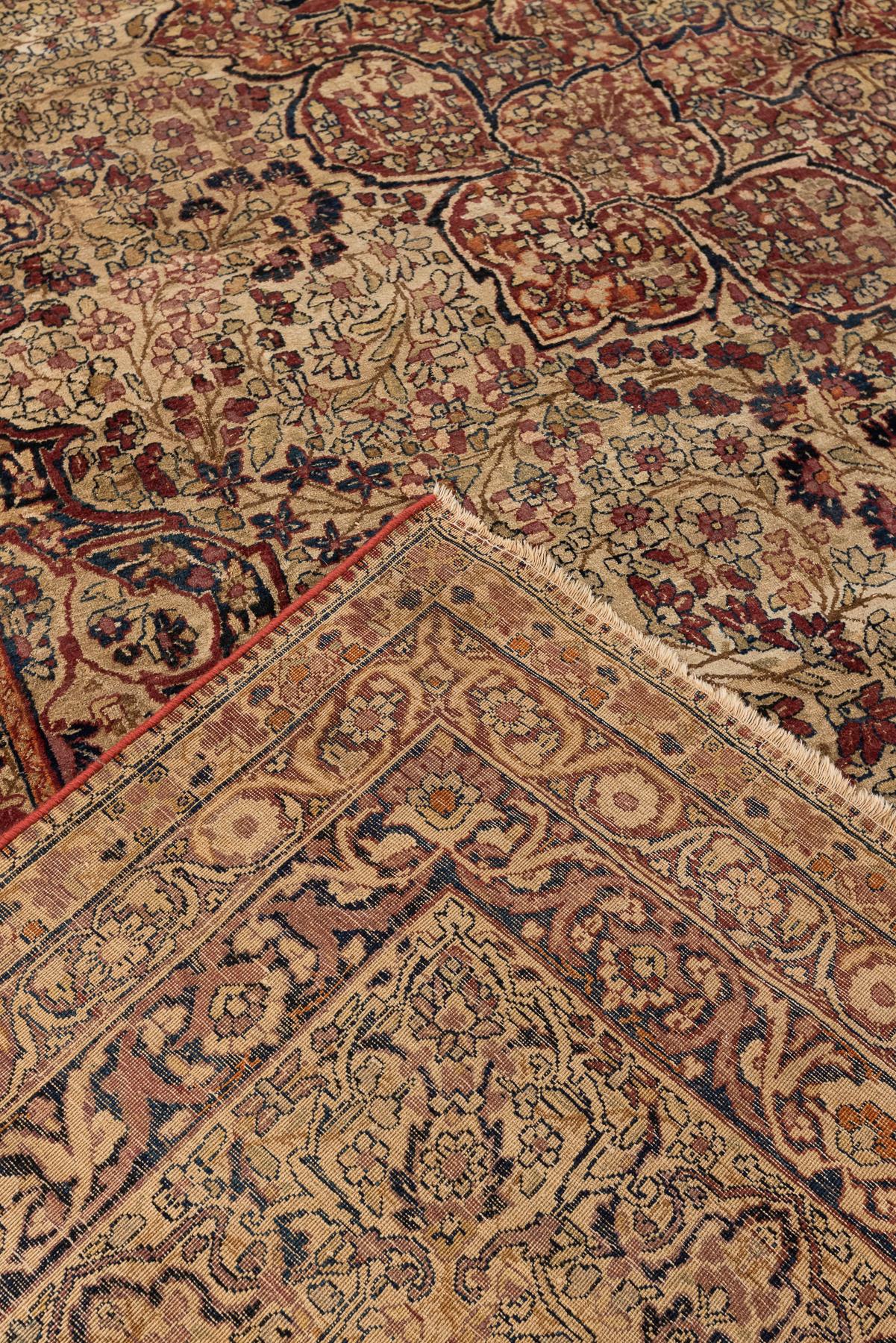 Wool Large 19th Century Handwoven Kerman Lavar Carpet in Soft Earth and Rose Tones For Sale