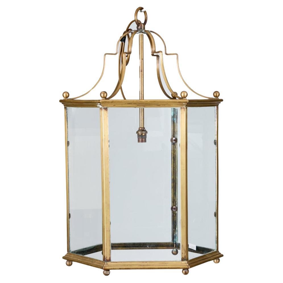 Large 19th Century Hexagonal Brass Lantern