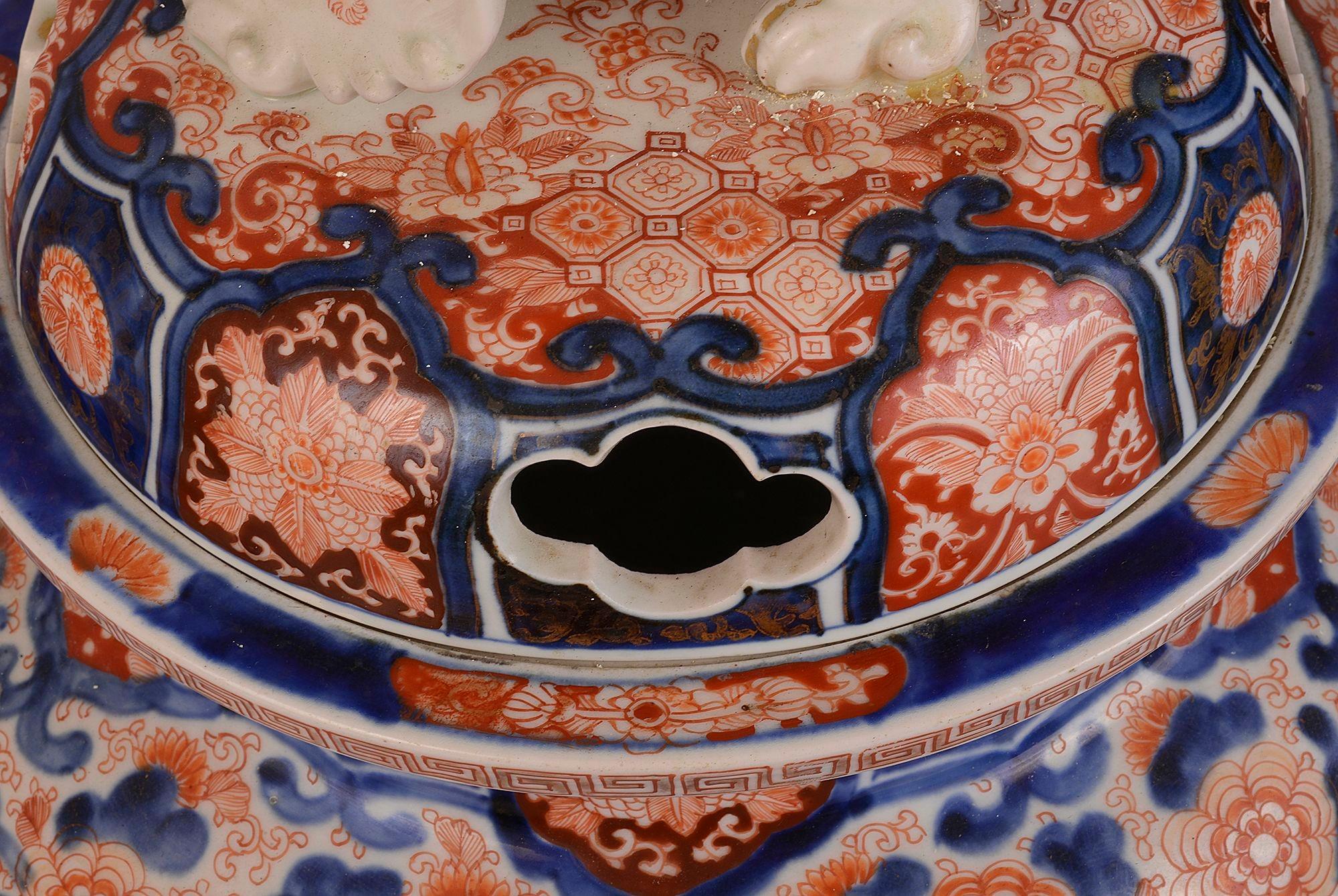 Hand-Painted Large 19th Century Imari Lidded Koro For Sale