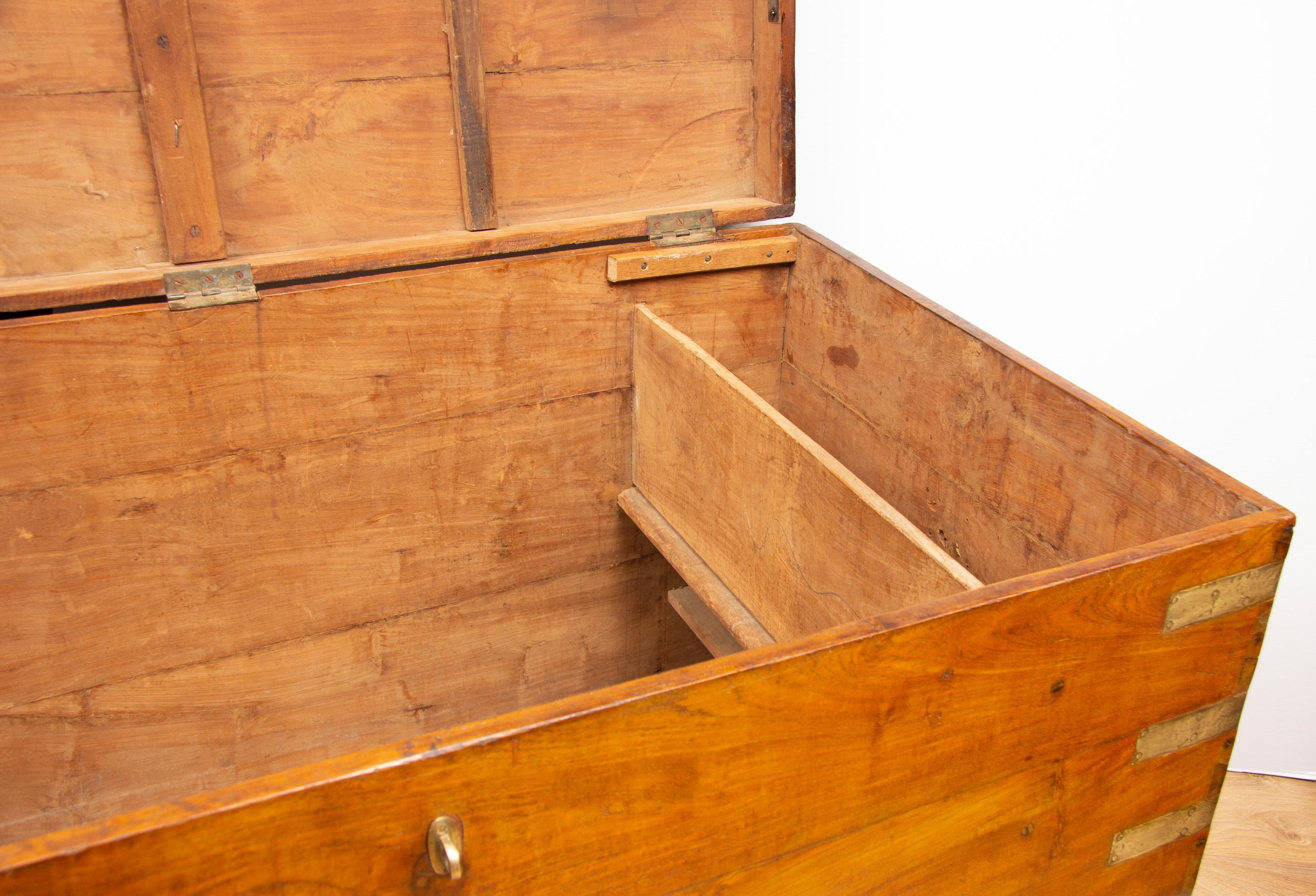 Large 19th Century Indian Teak Brown Chest, 1890's For Sale 5