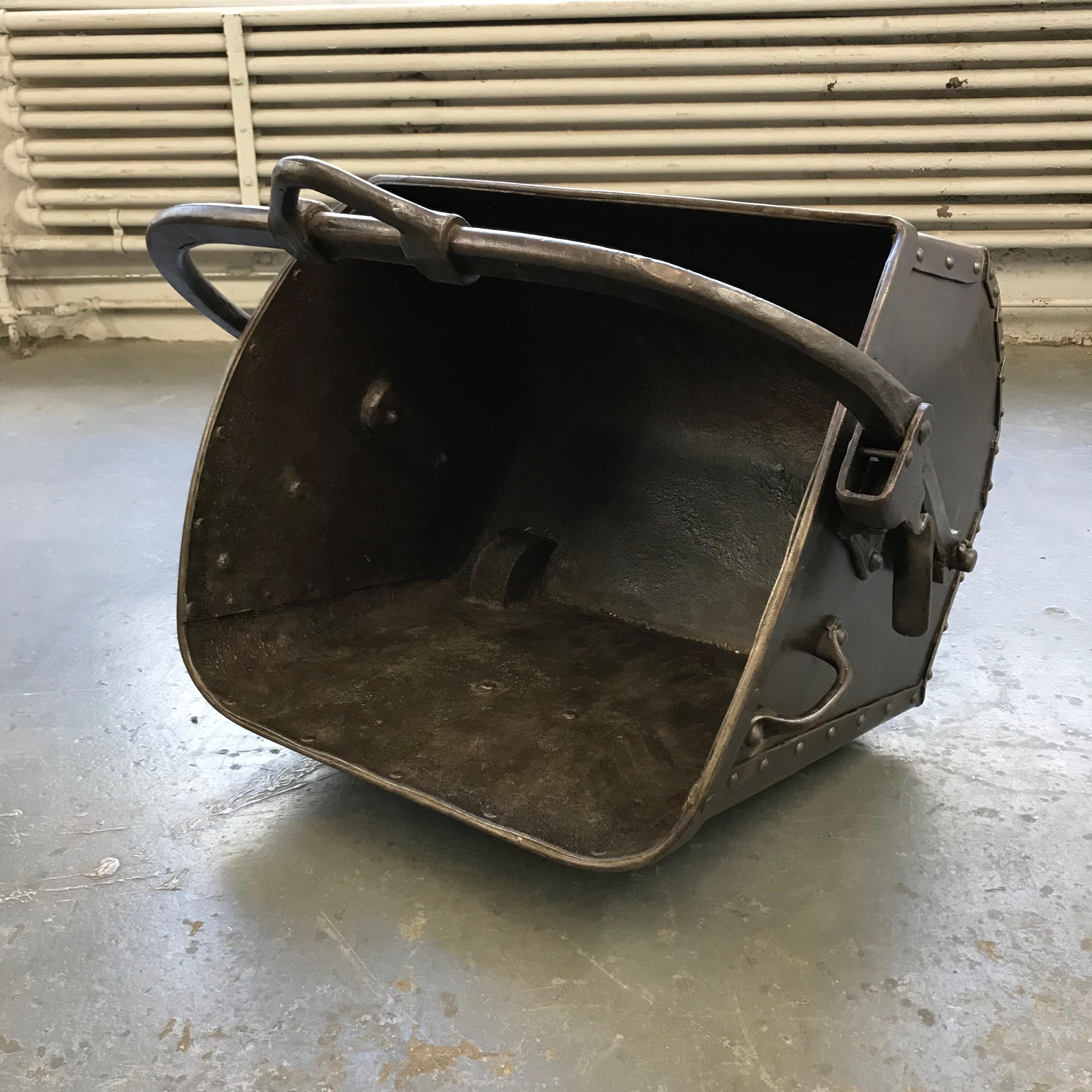 American Large 19th Century Industrial Steel Coal Drag Shovel Bucket For Sale