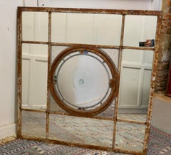 Industrial Square Window Mirror with Central Leaded Bottle Glass Opening