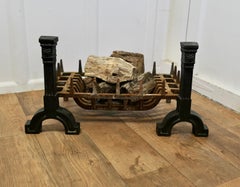 Large 19th Century Inglenook Fire Grate on Andirons