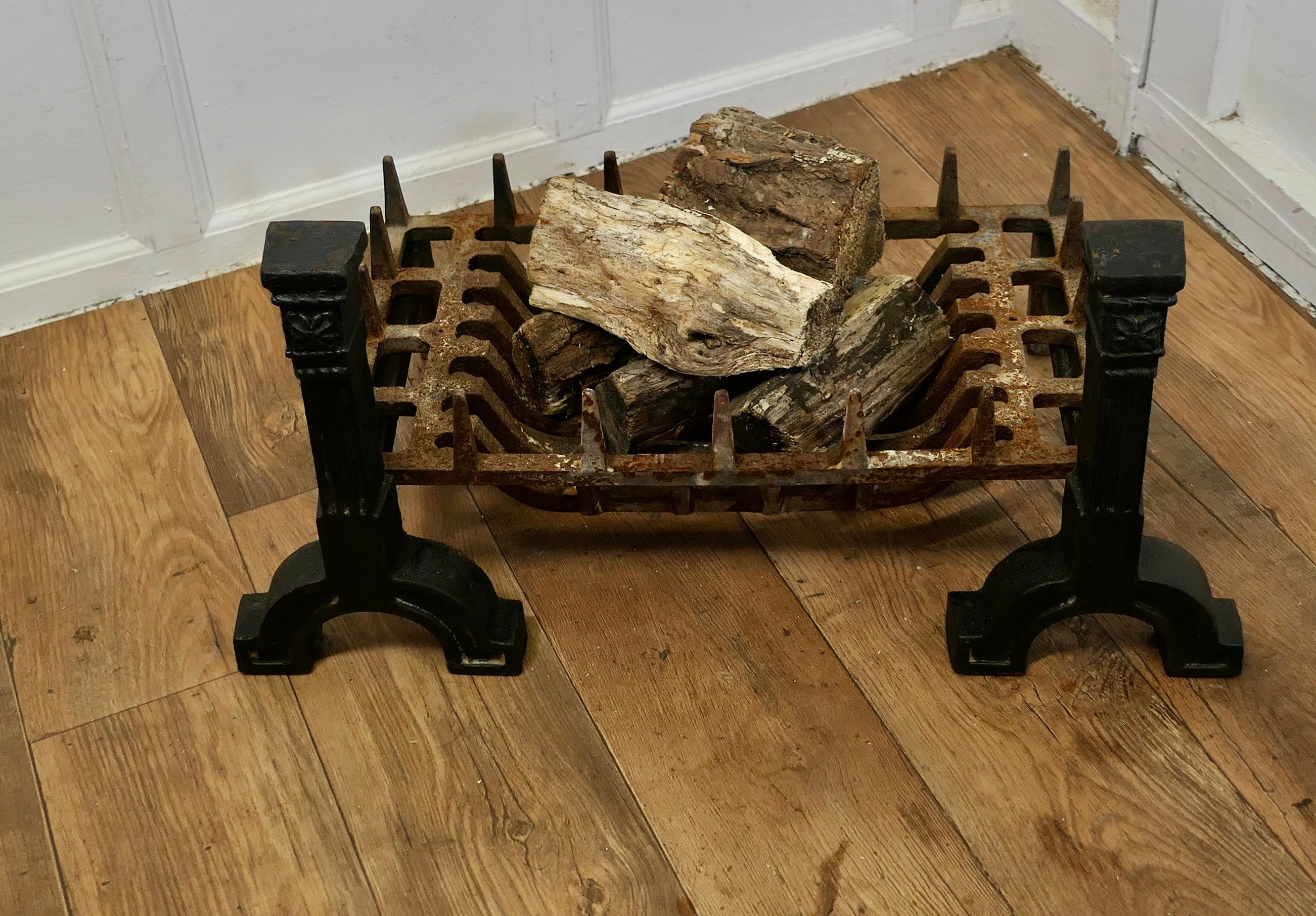 Gothic Large 19th Century Inglenook Fire Grate on Andirons For Sale