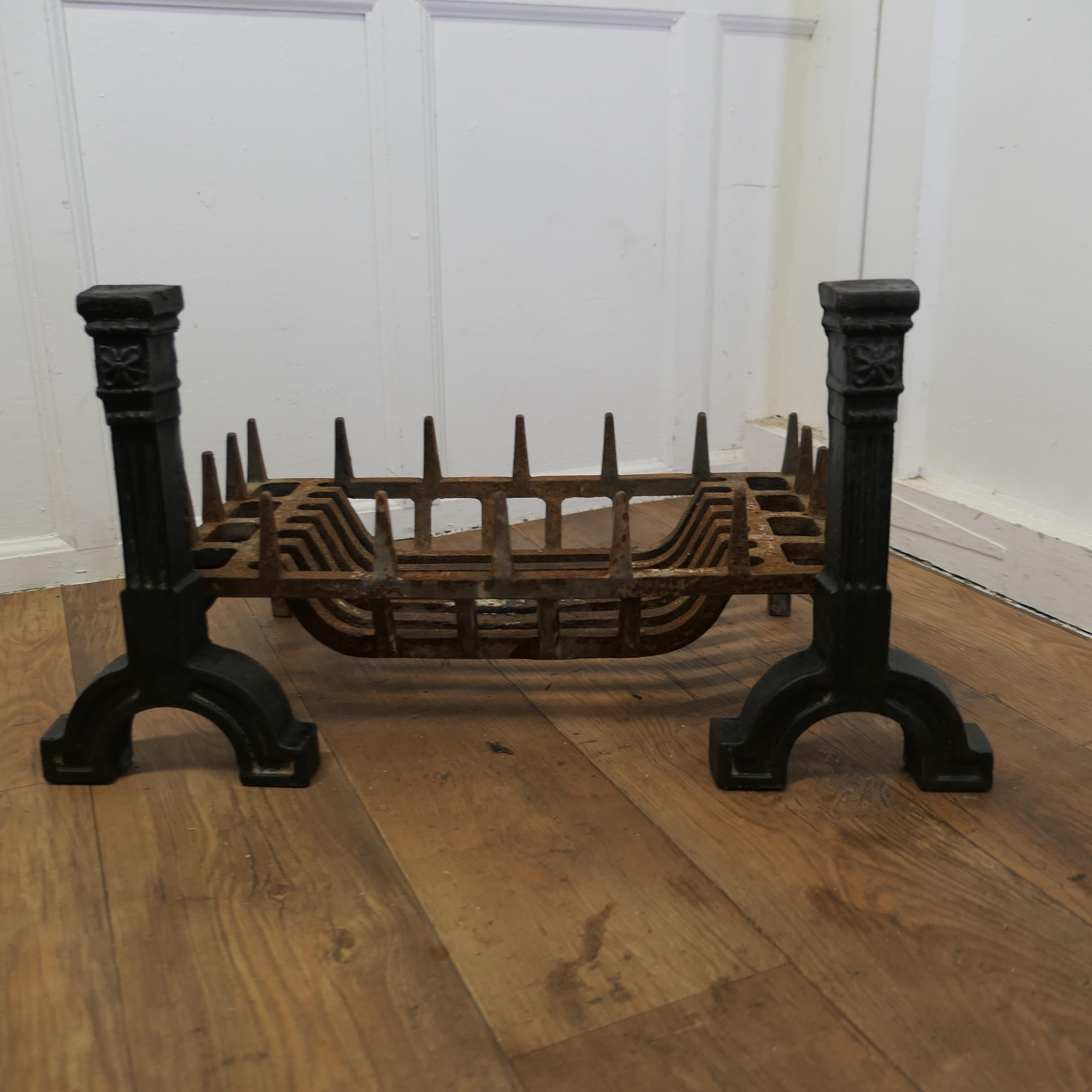 Large 19th Century Inglenook Fire Grate on Andirons For Sale 2