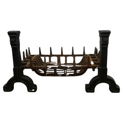 Used Large 19th Century Inglenook Fire Grate on Andirons