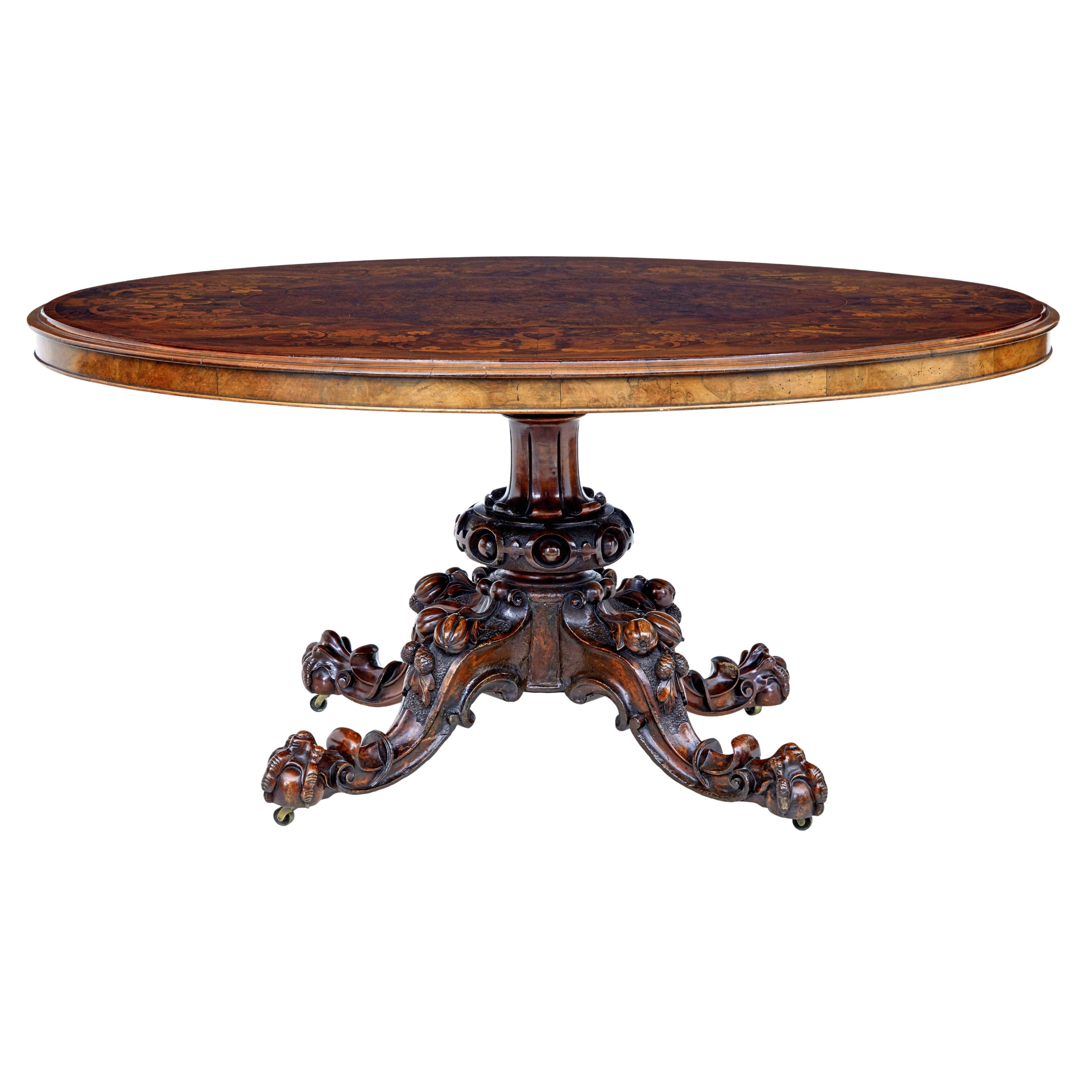 Large 19th century inlaid walnut tilt top table For Sale
