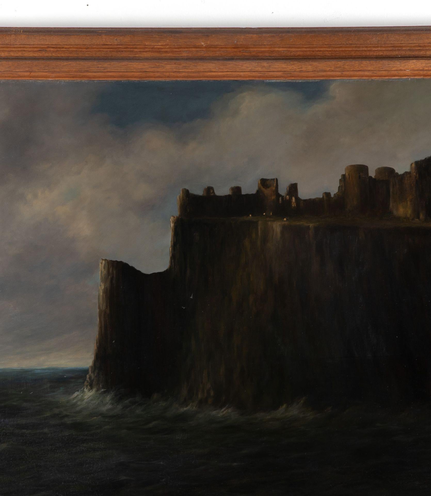 Spettacolare dipinto di grandi dimensioni del castello di Dunluce, a Co. Antrim Irlanda.
Olio su tela originale e barelle in cornice originale di quercia. Scuola Provinciale Irlandese.
Un'opportunità unica. Pronto per essere appeso alla parete.