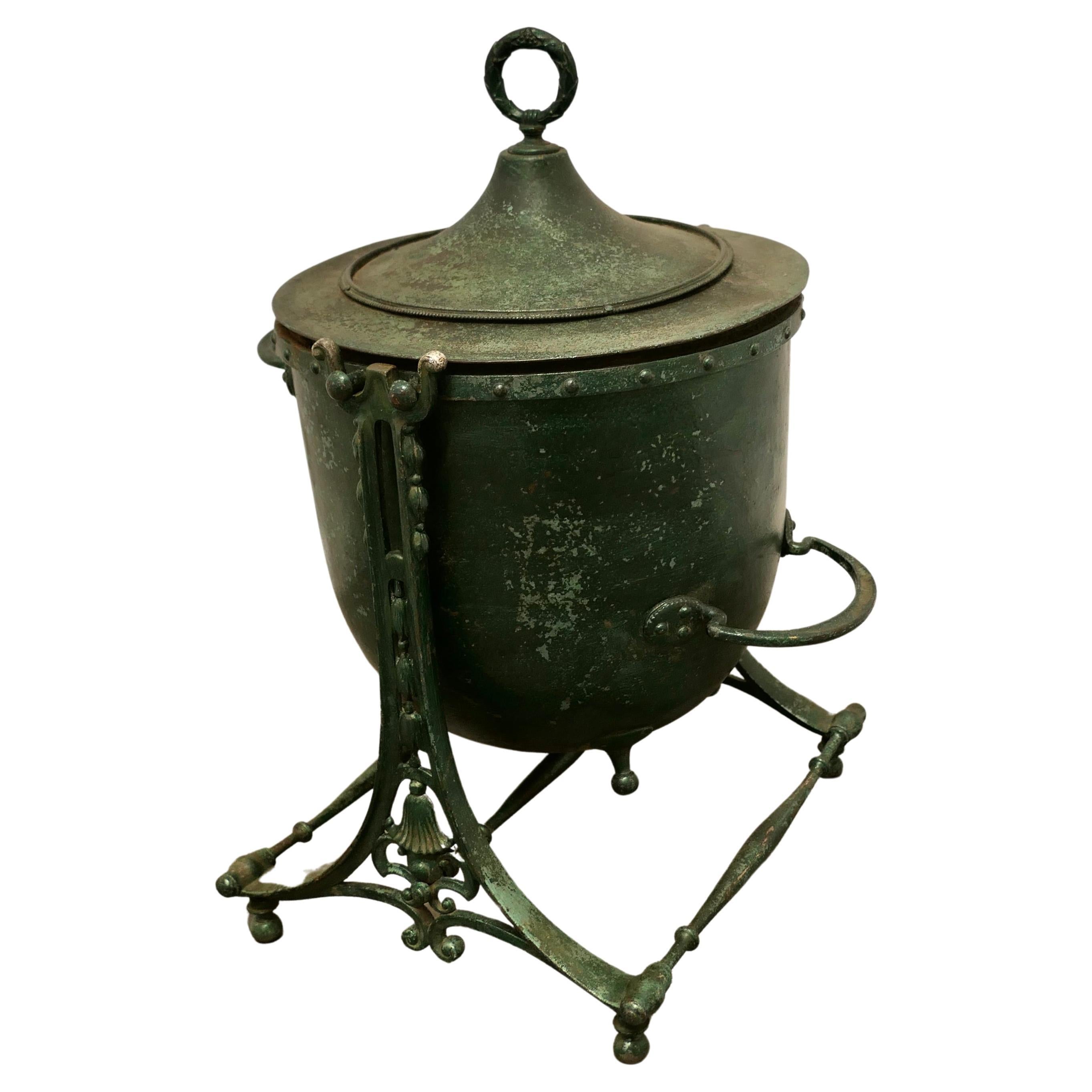 Large 19th Century Iron Pot, Cauldron on Stand   For Sale