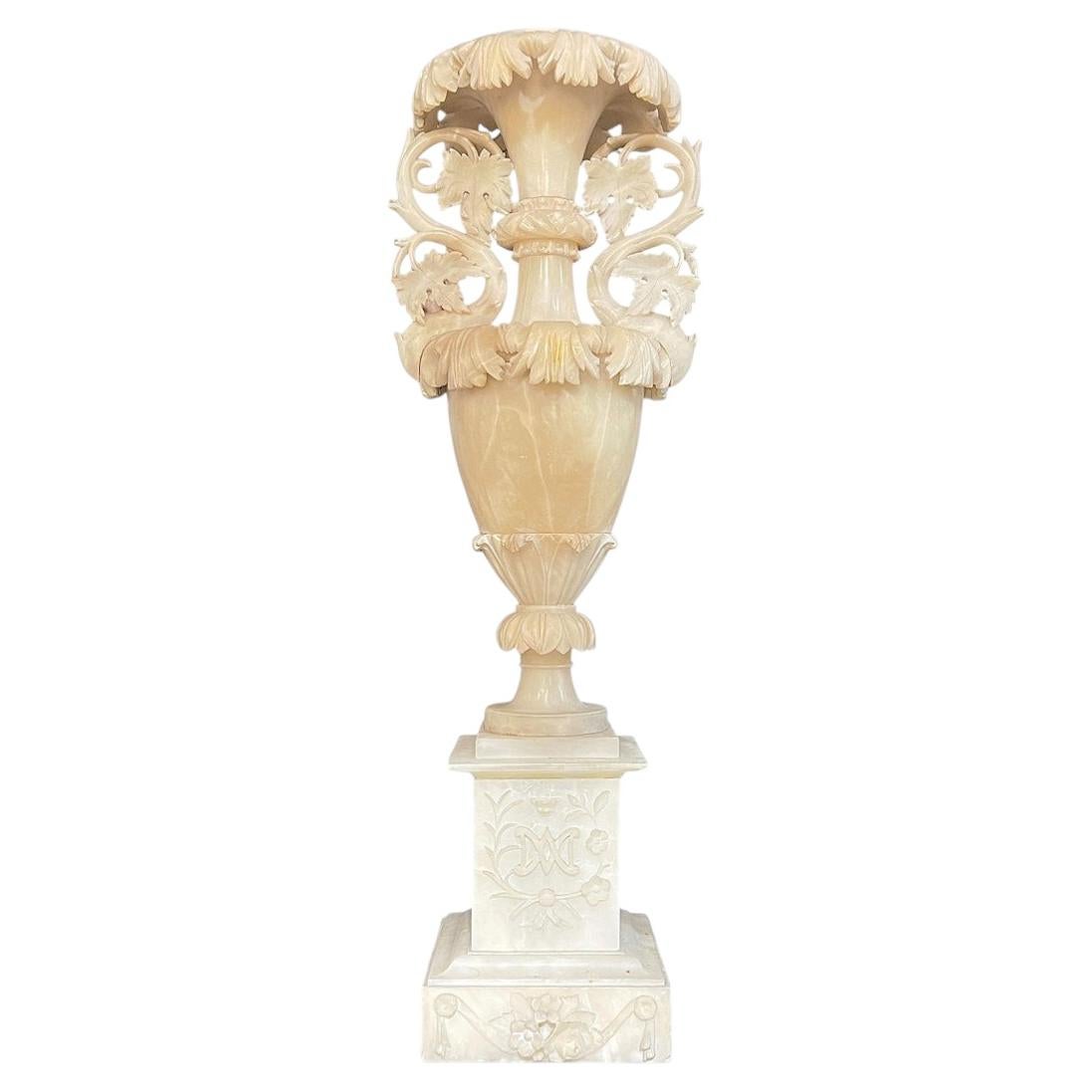 Large 19th Century Italian Carved Alabaster Vase