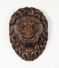 Large 19th Century Italian Carved Lion Wall Mask