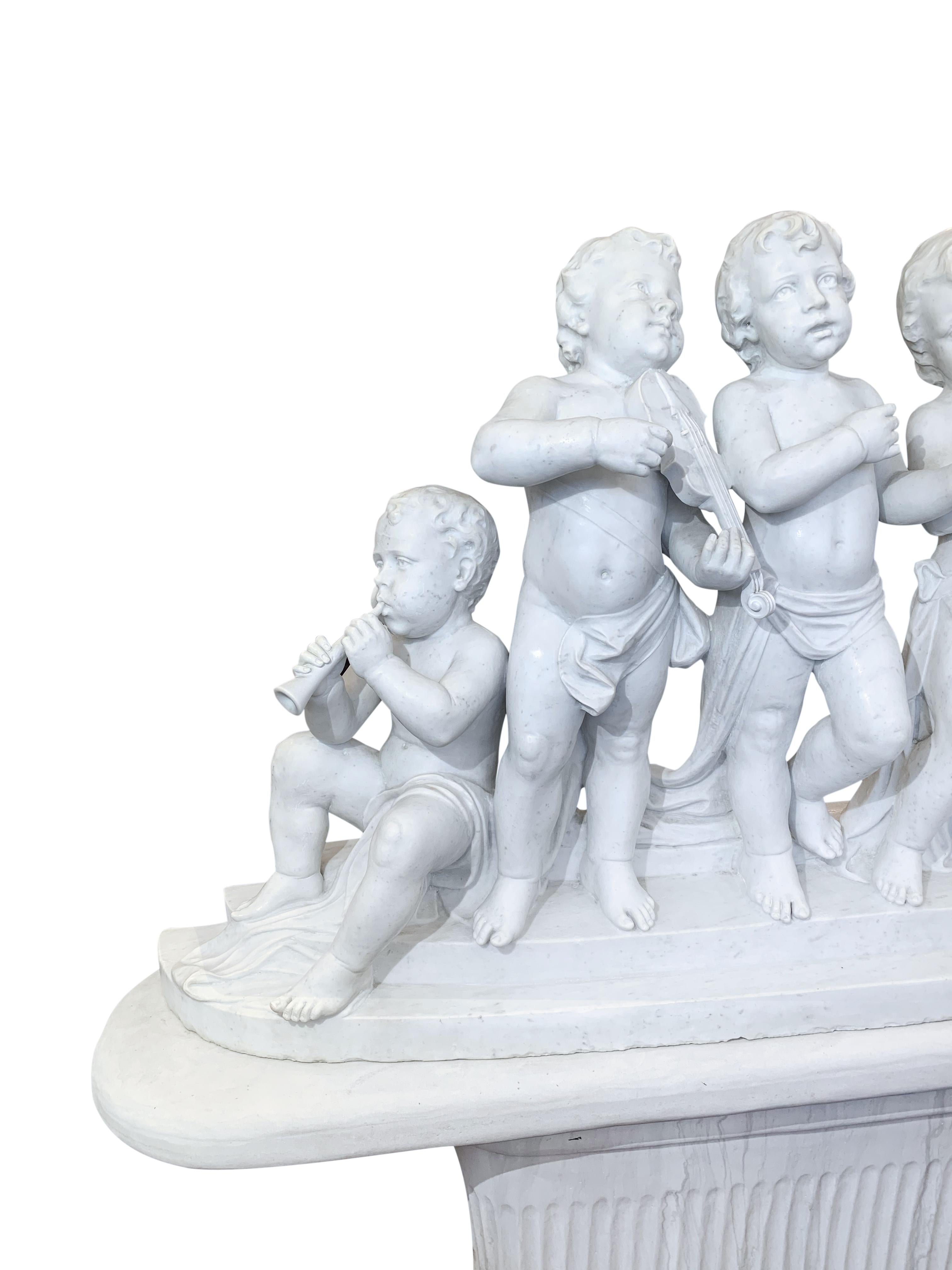 Carrara Marble Large 19th Century Italian Carved Marble Group Depicting Musicians  on stand