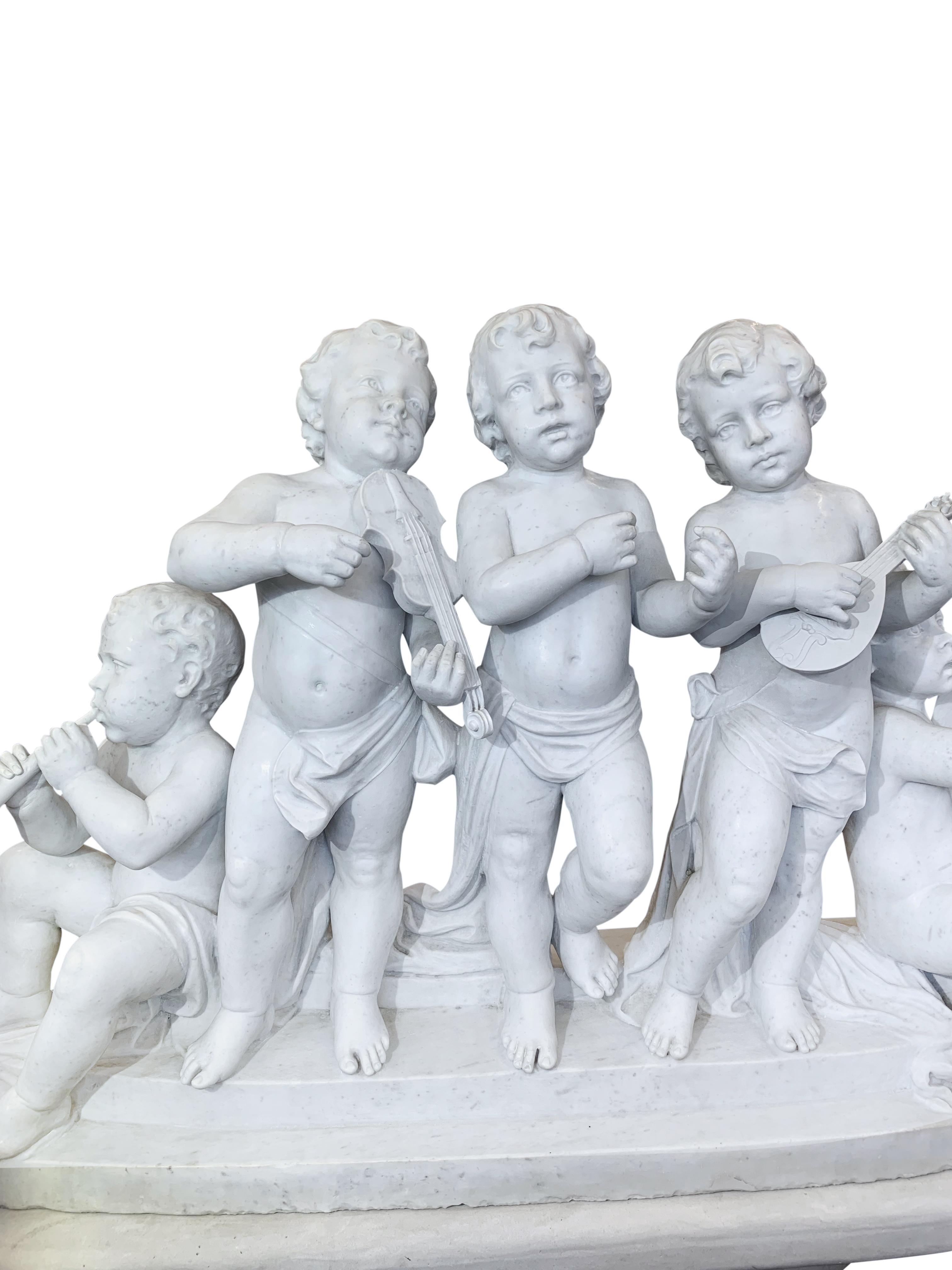 Large 19th Century Italian Carved Marble Group Depicting Musicians  on stand 1