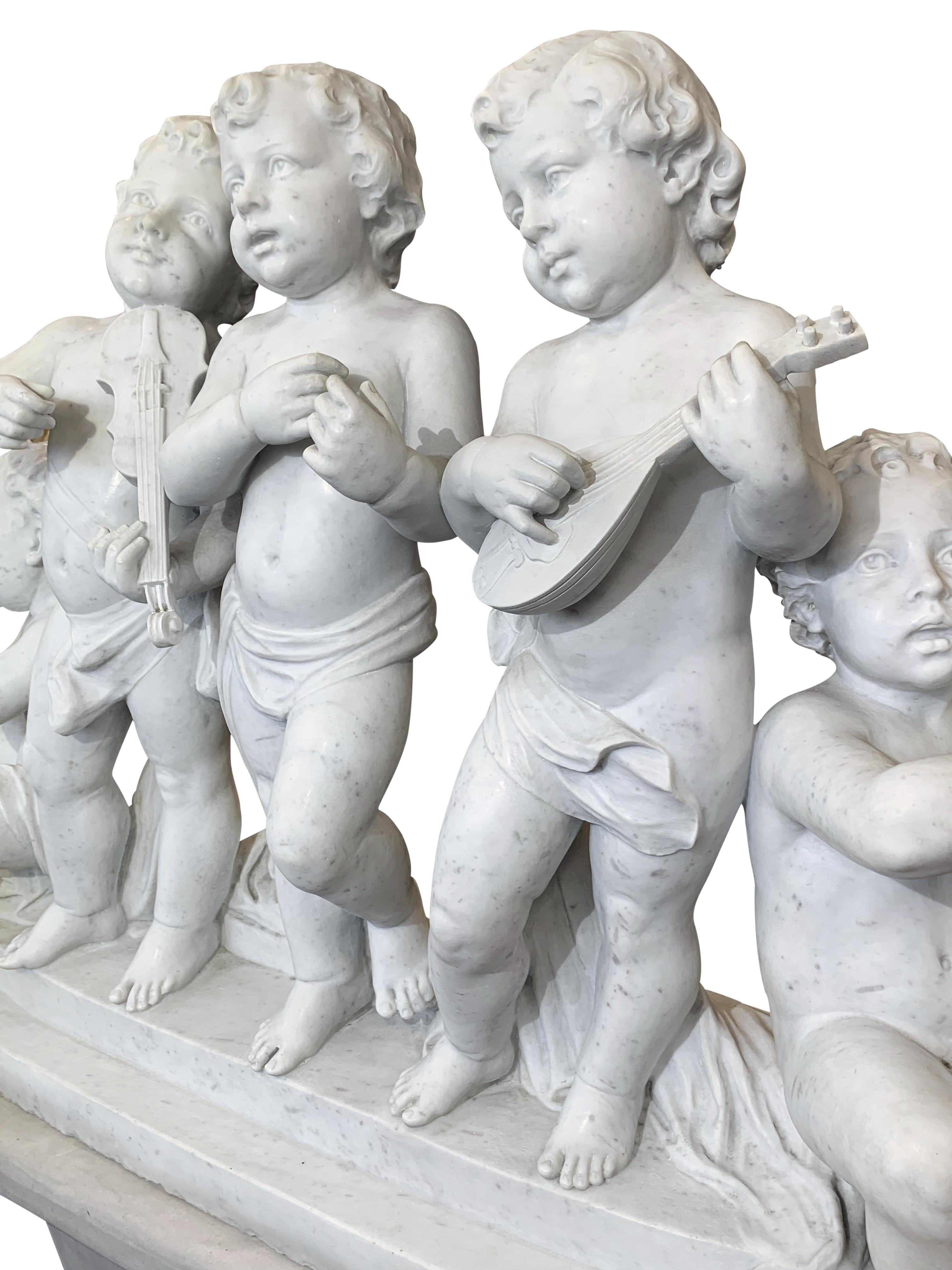 Large 19th Century Italian Carved Marble Group Depicting Musicians  on stand 6