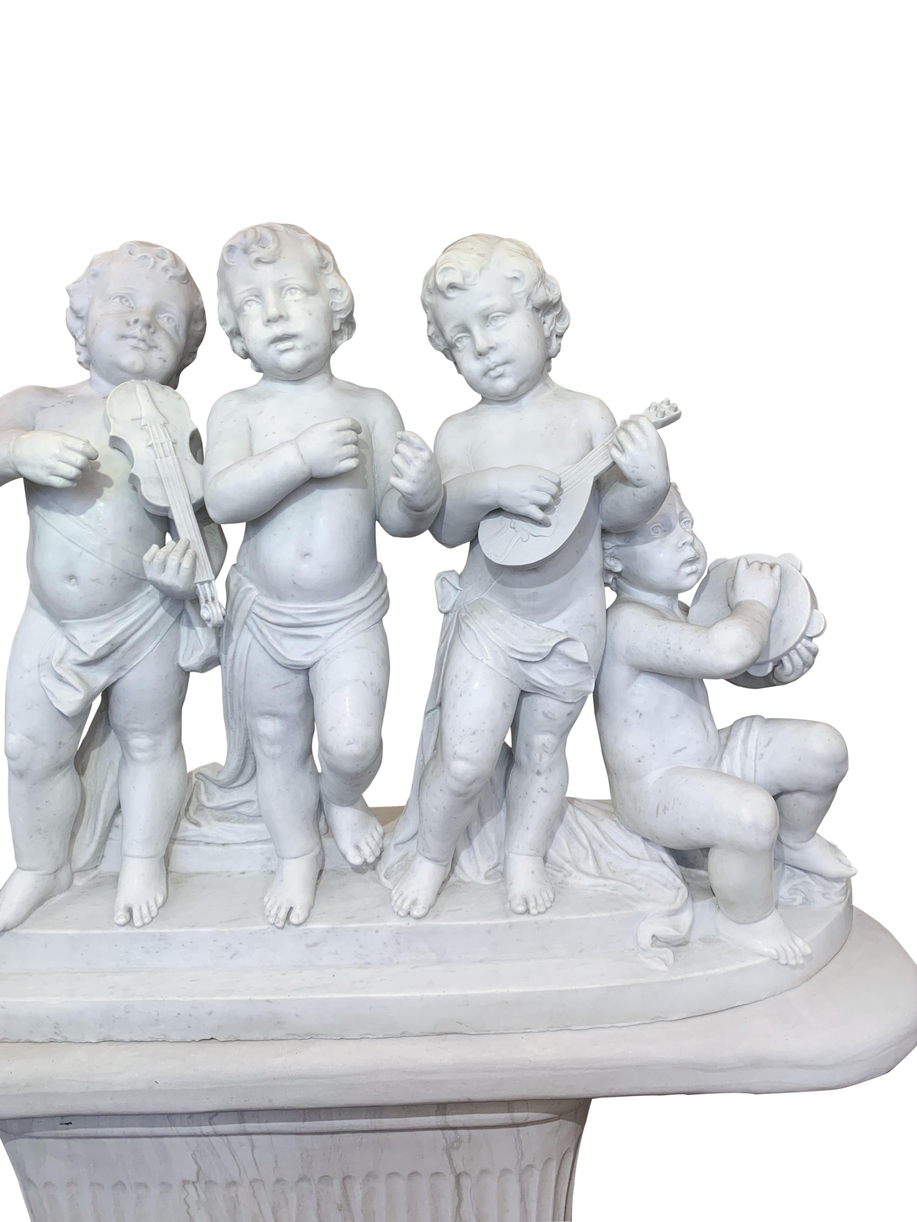 Large 19th Century Italian Carved Marble Group Depicting Musicians  on stand 2