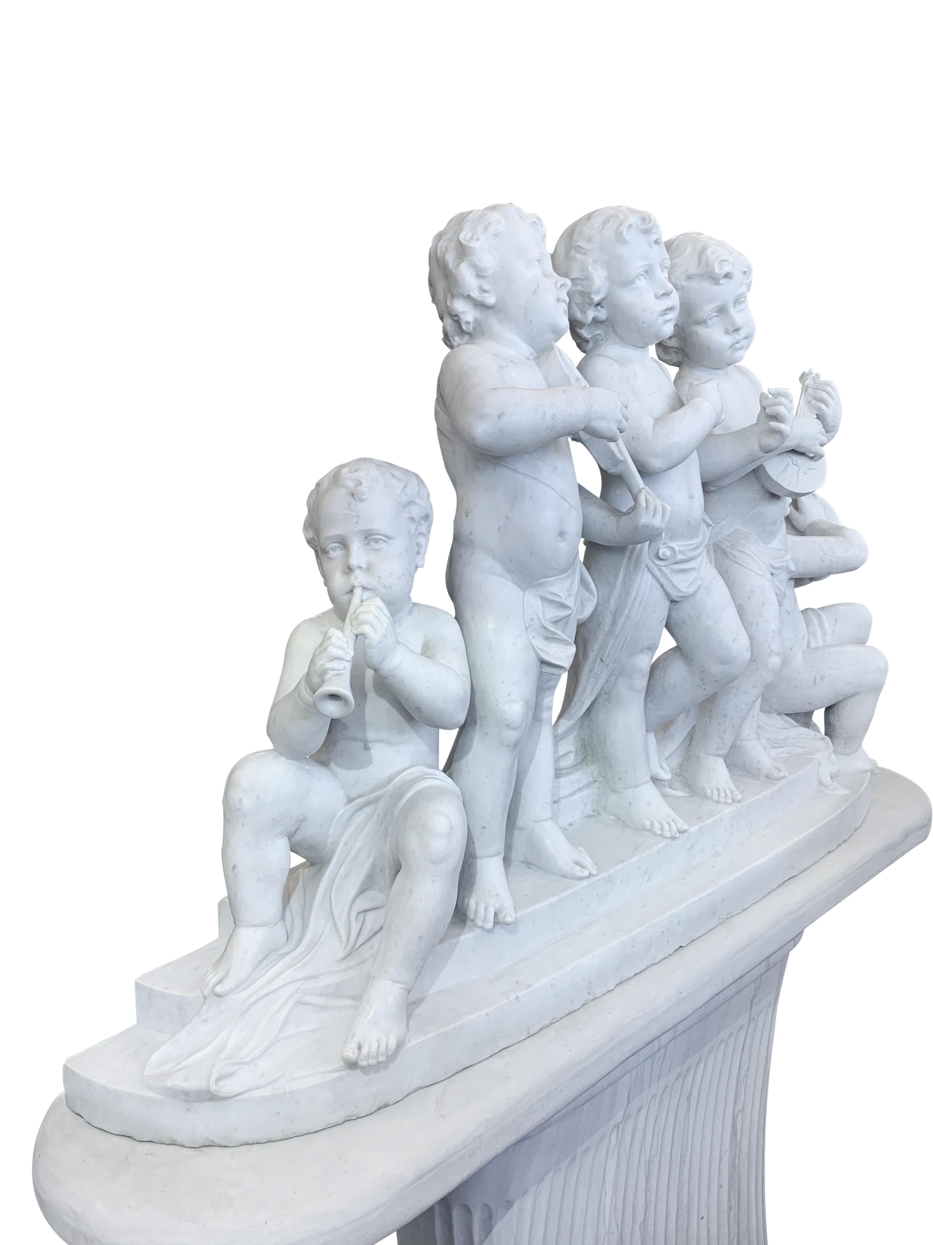 Large 19th Century Italian Carved Marble Group Depicting Musicians  on stand 7