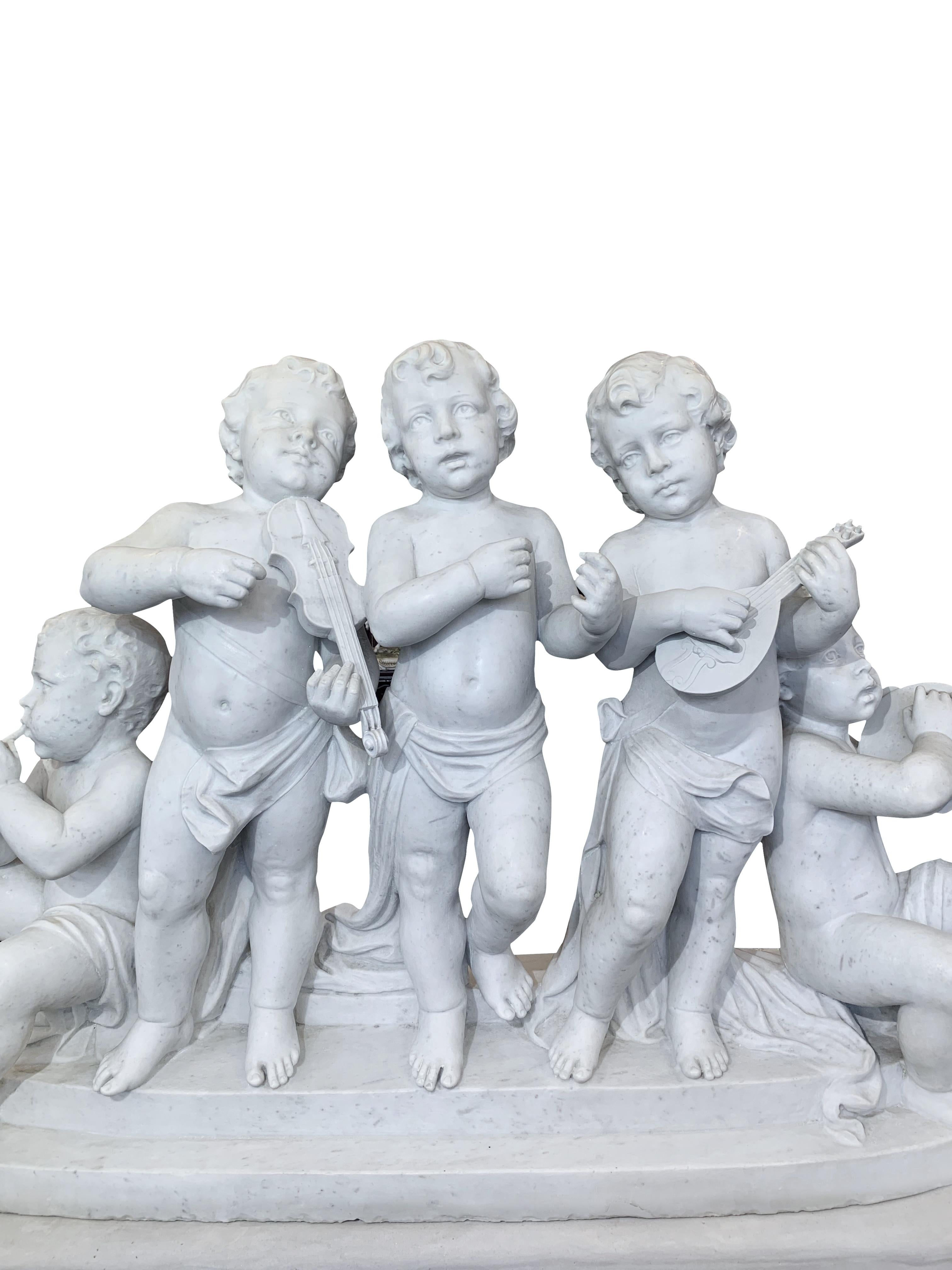 Large 19th Century Italian Carved Marble Group Depicting Musicians  on stand 3