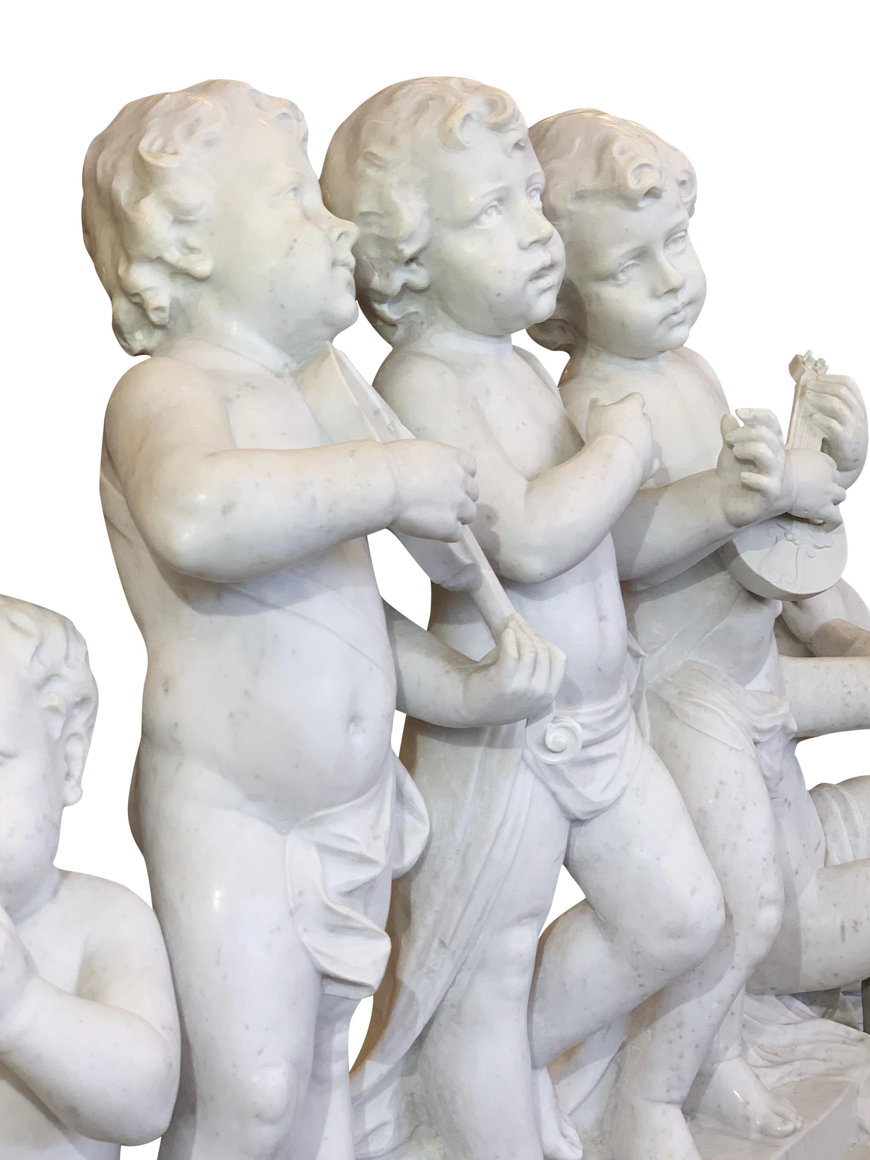 Large 19th Century Italian Carved Marble Group Depicting Musicians  on stand 9