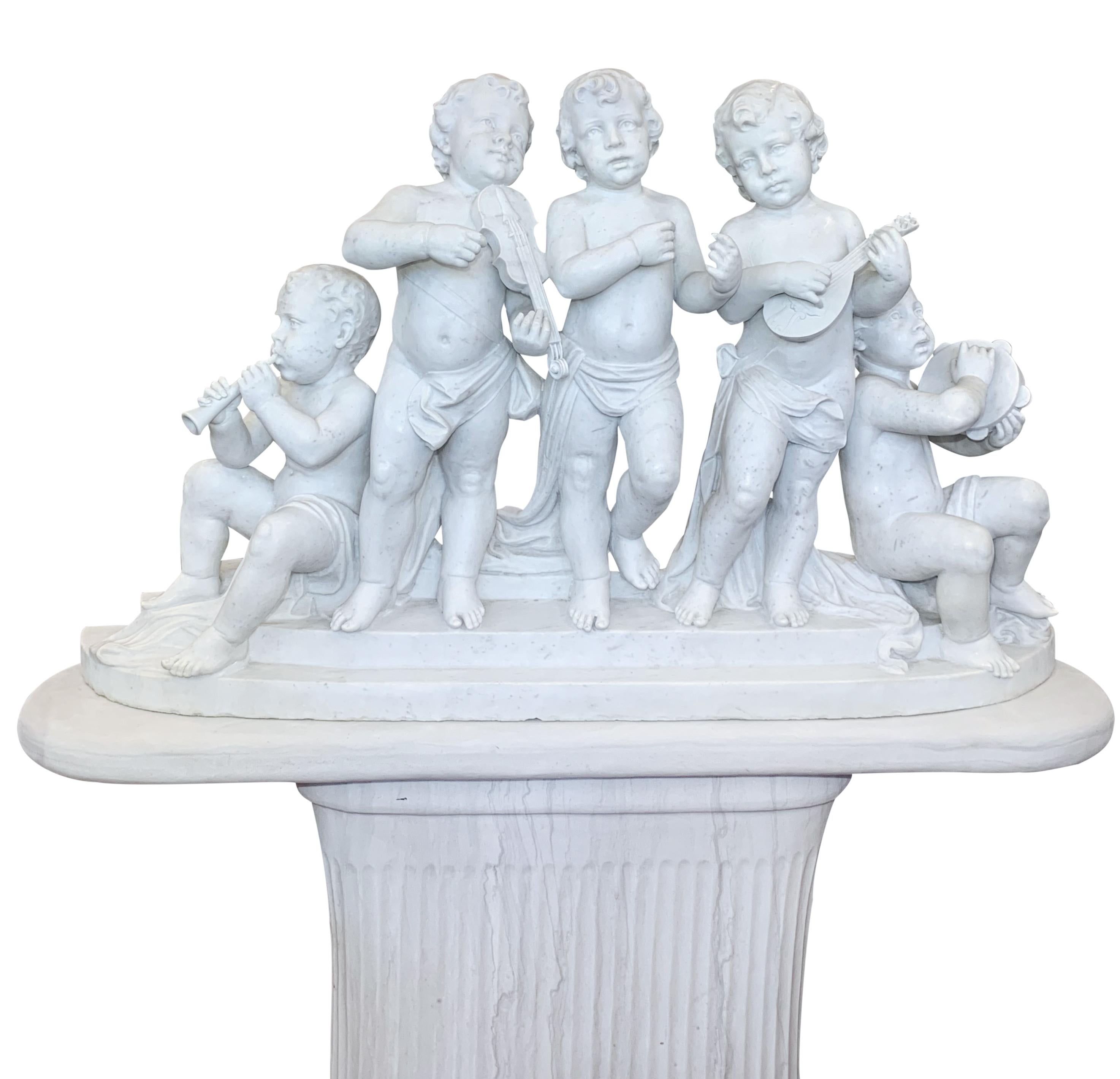 Classical Roman Large 19th Century Italian Carved Marble Group Depicting Musicians  on stand