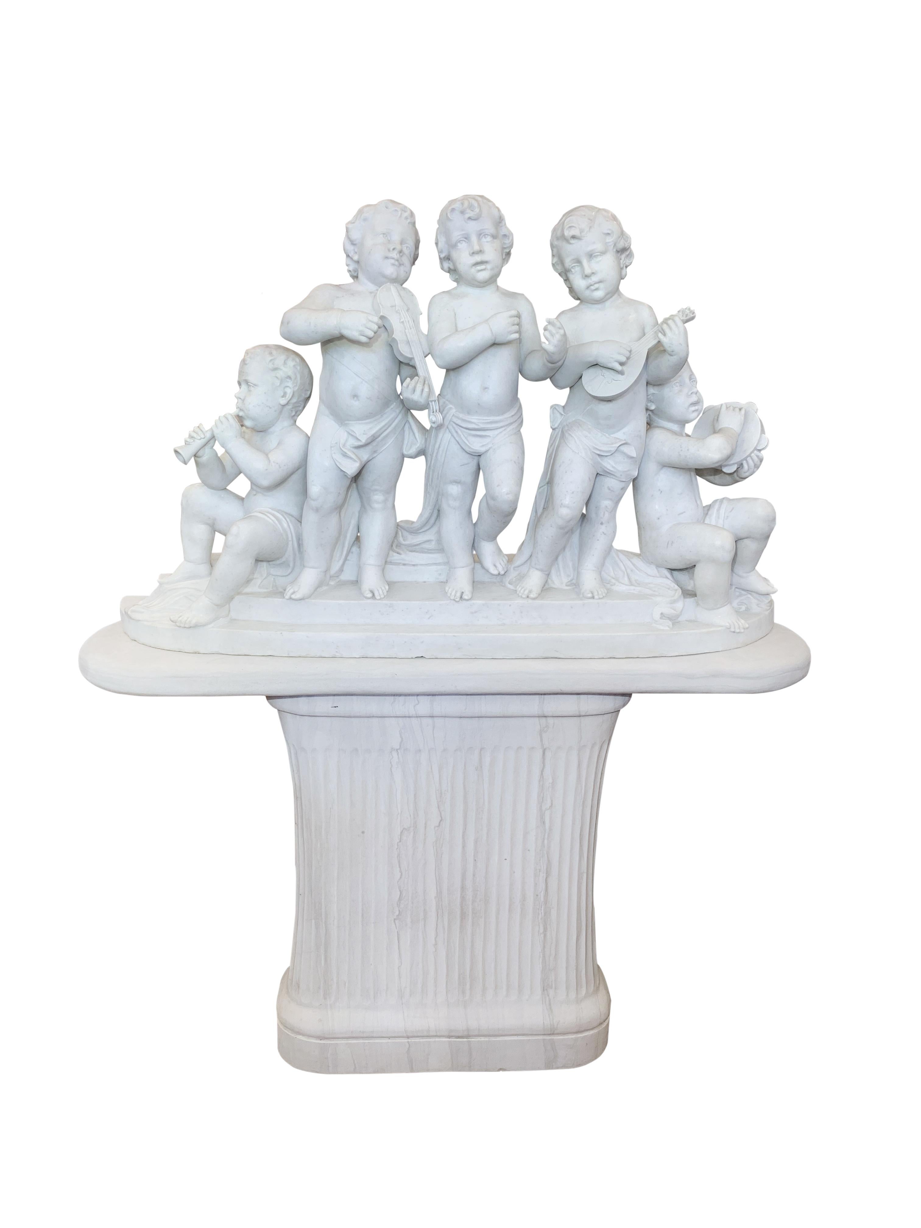 Hand-Carved Large 19th Century Italian Carved Marble Group Depicting Musicians  on stand