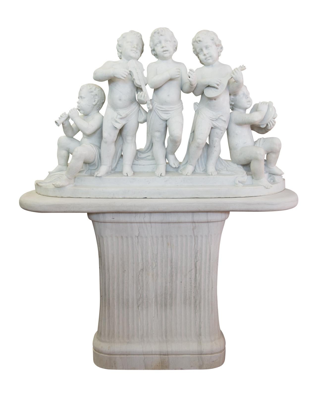 Large 19th Century Italian Carved Marble Group Depicting Musicians  on stand
