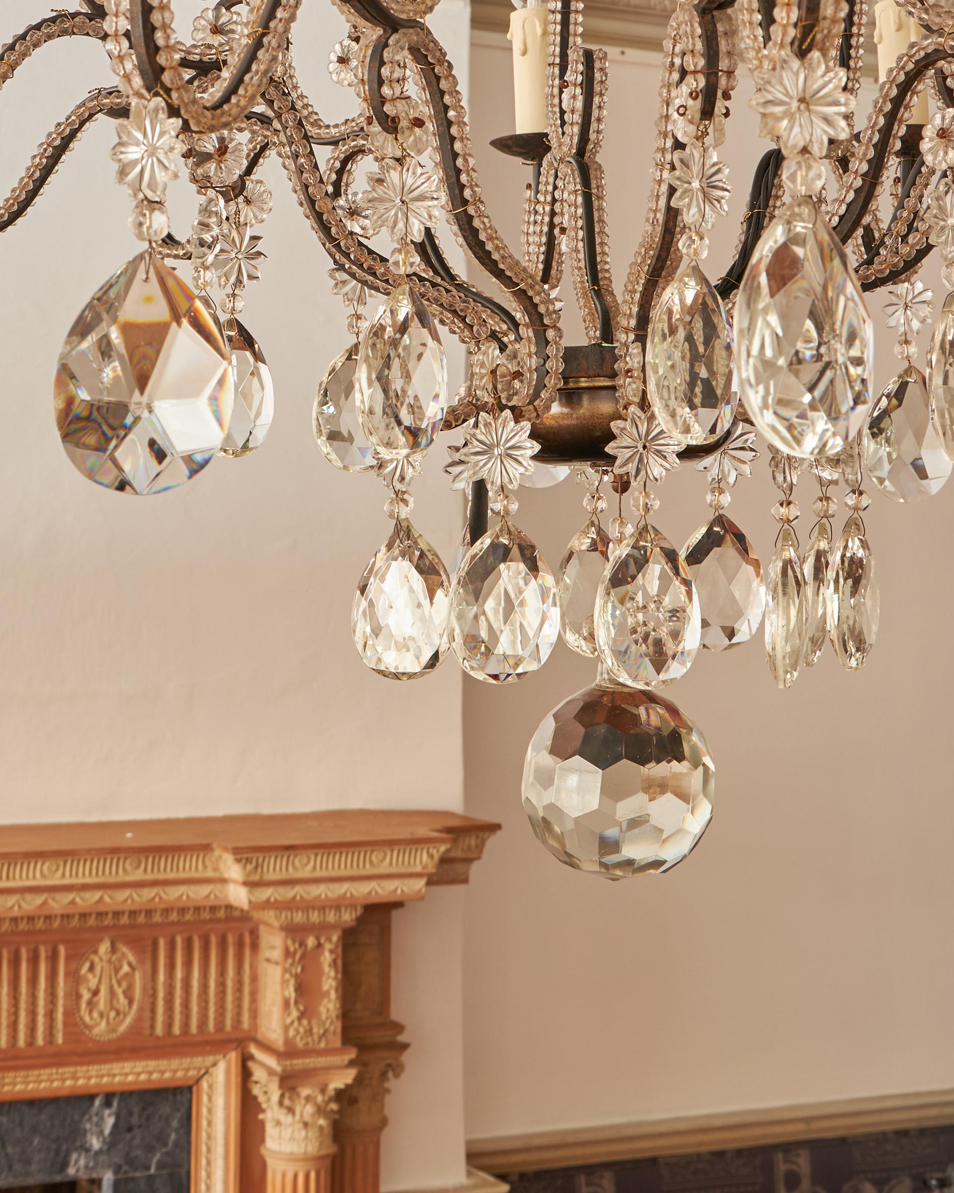 Large 19th Century Italian Chandelier fine crystal and iron ten light chandelier For Sale 8