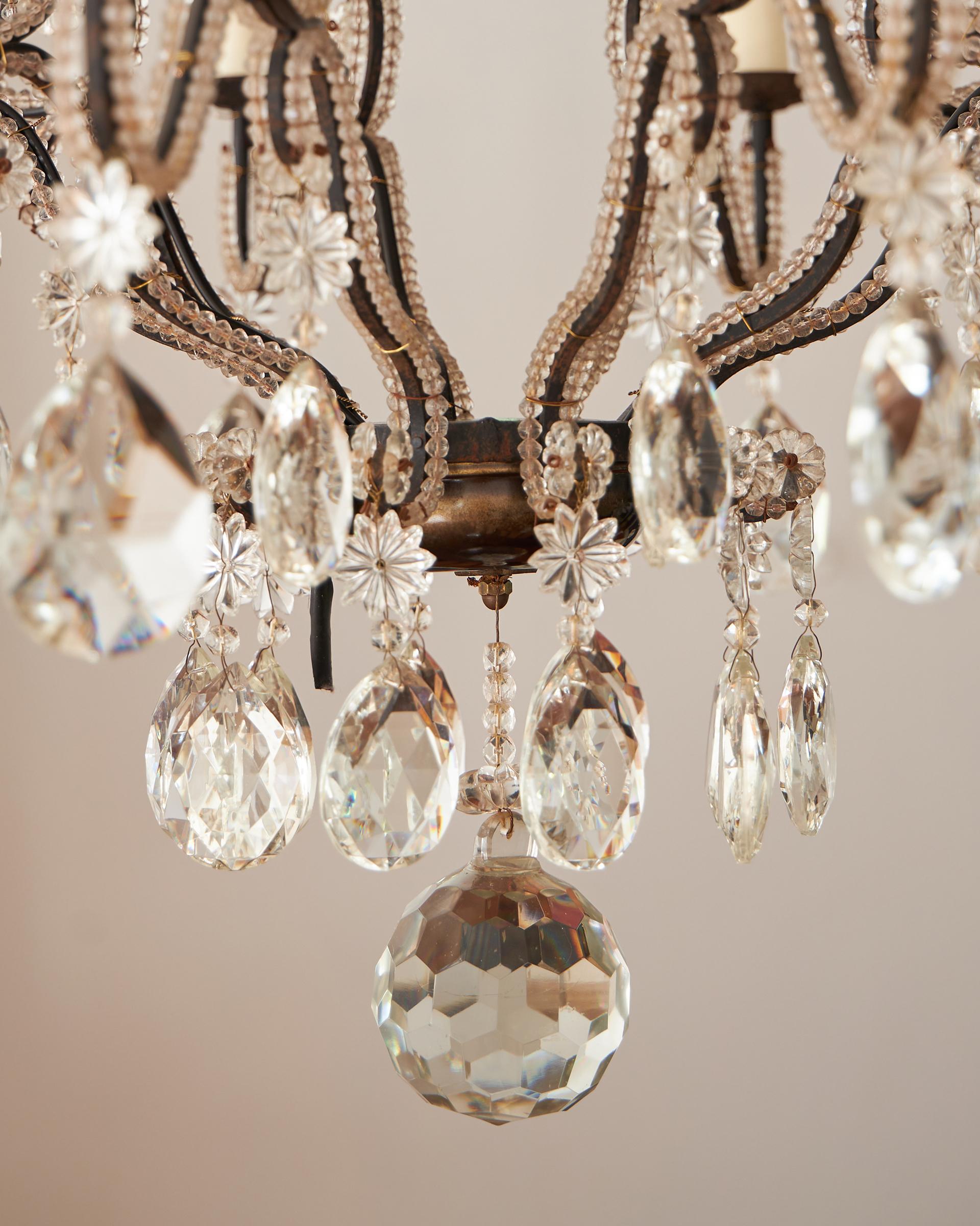 Large 19th Century Italian Chandelier fine crystal and iron ten light chandelier For Sale 10