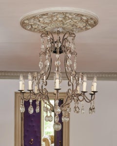 Large 19th Century Italian Chandelier fine crystal and iron ten light chandelier
